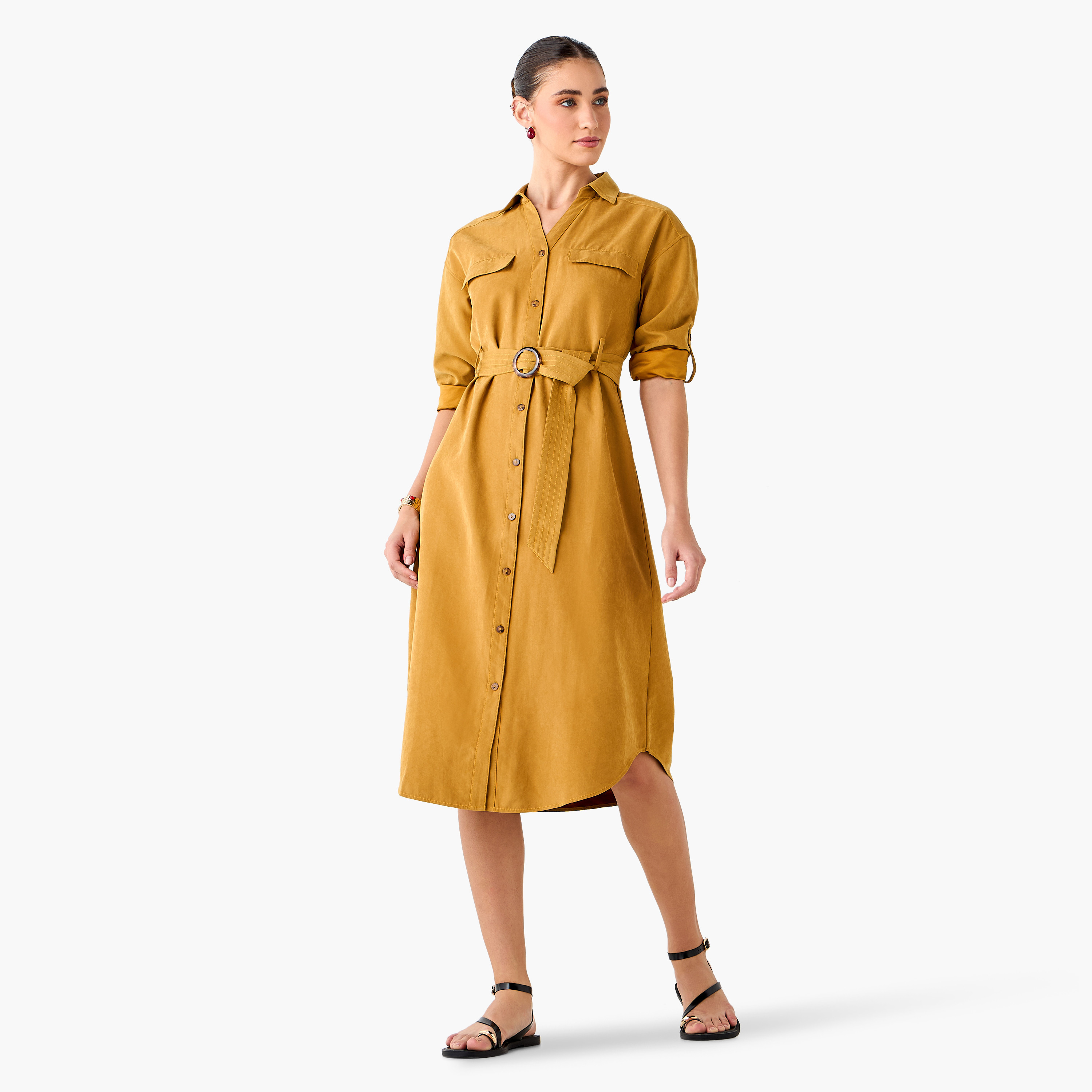 فستان قميص بأزرار إغلاق وحزام-women-clothing-dresses-image-1