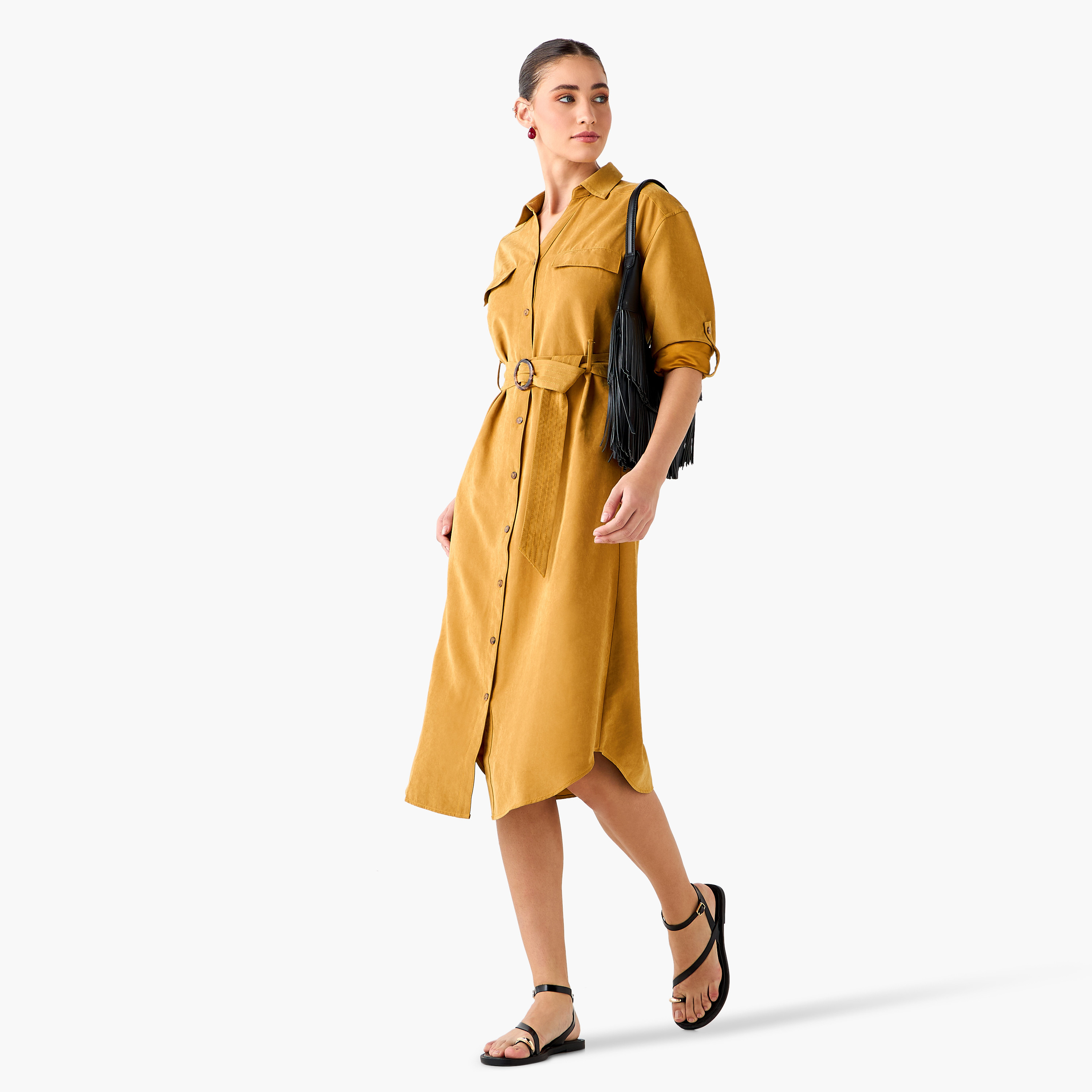 فستان قميص بأزرار إغلاق وحزام-women-clothing-dresses-image-2