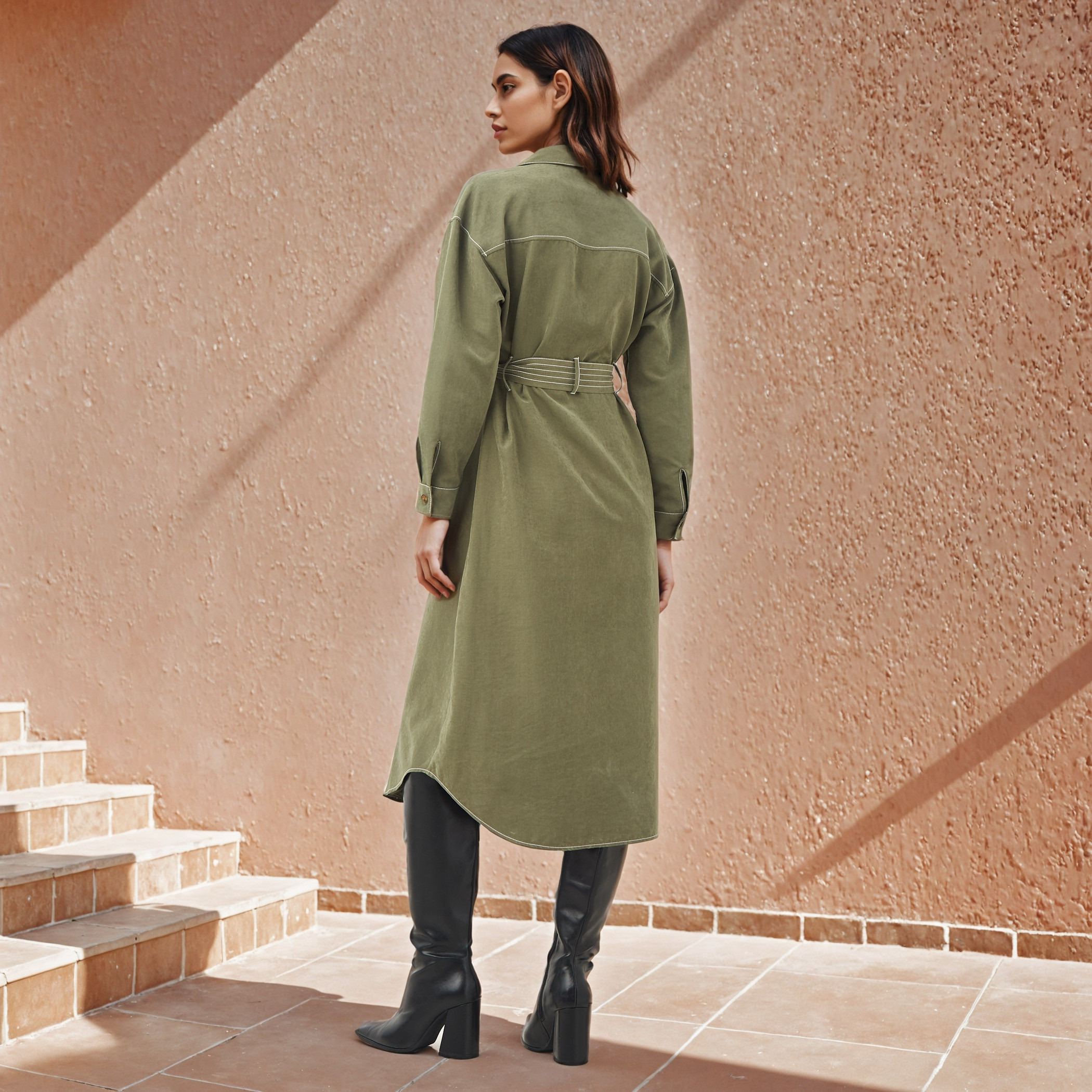 Belted Button Down Shirt Dress-women-clothing-dresses-image-3