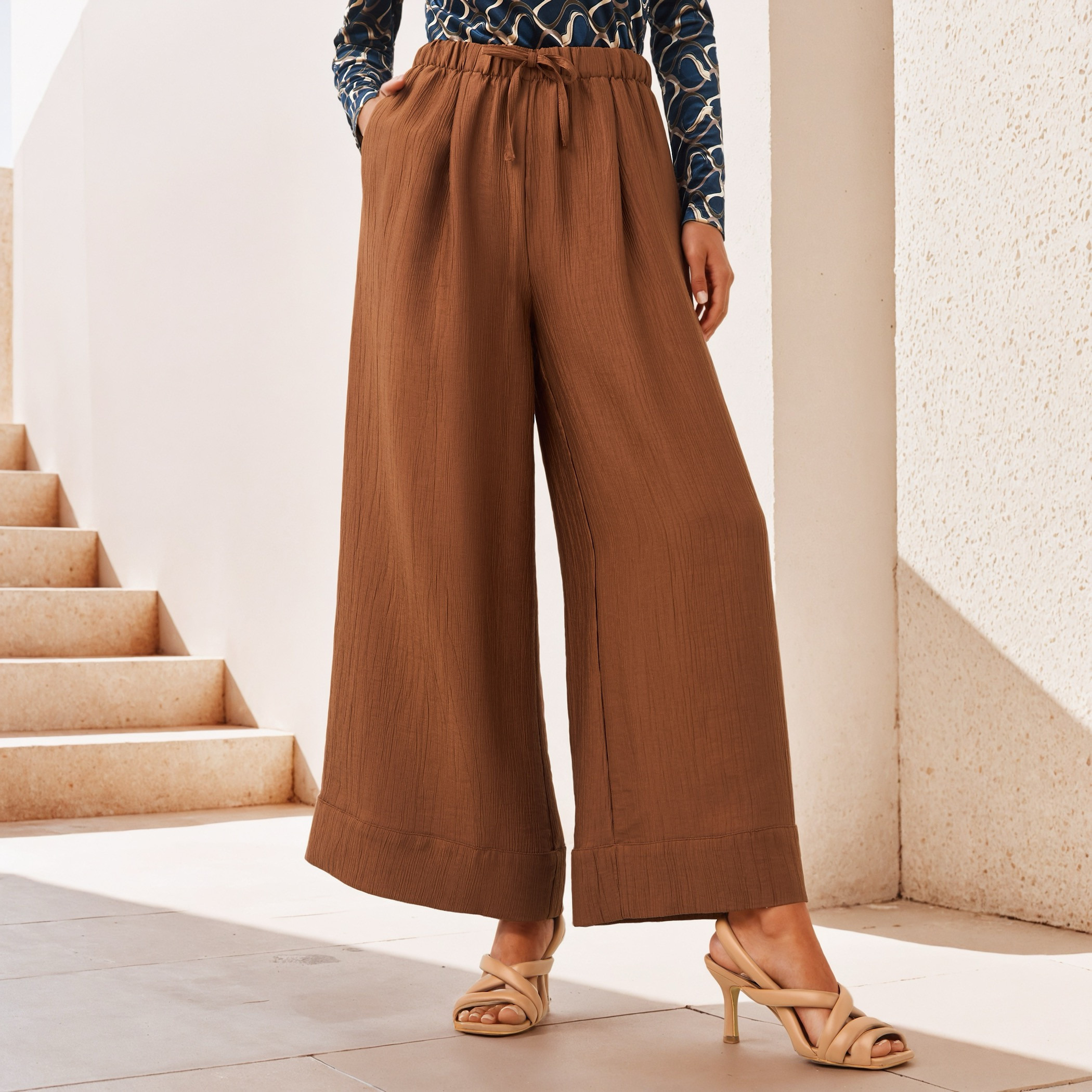 Textured Relaxed Fit Pants-women-clothing-bottoms-trousers-image-1