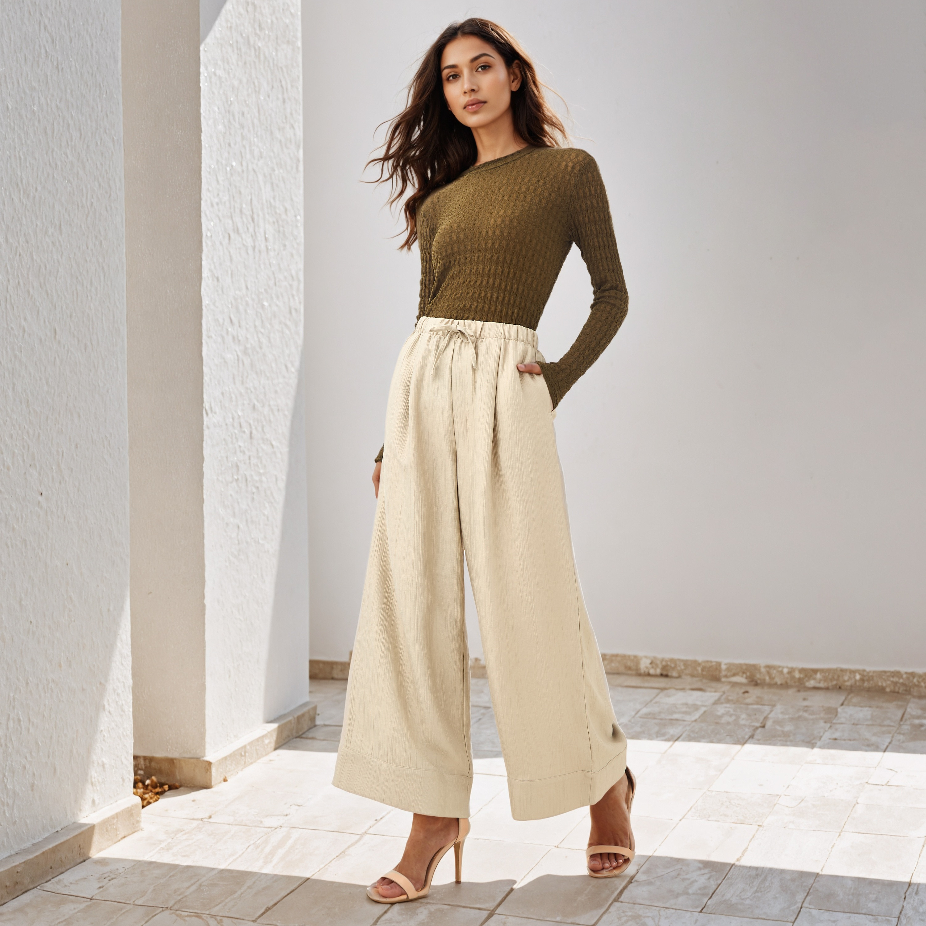 Textured Relaxed Fit Pants-women-clothing-bottoms-trousers-image-2