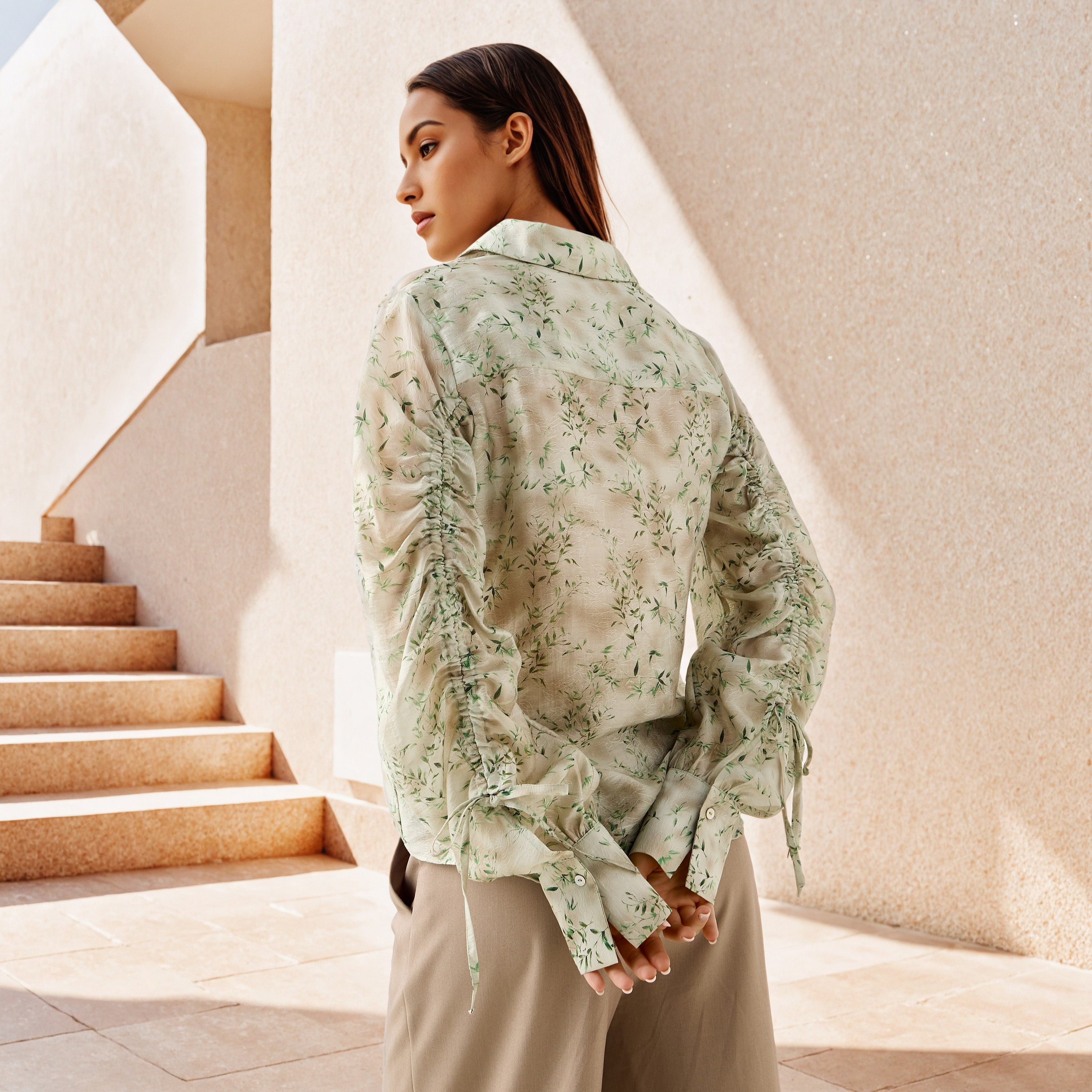 Printed Ruched Accent Shirt-women-clothing-shirtsandblouses-shirts-image-1