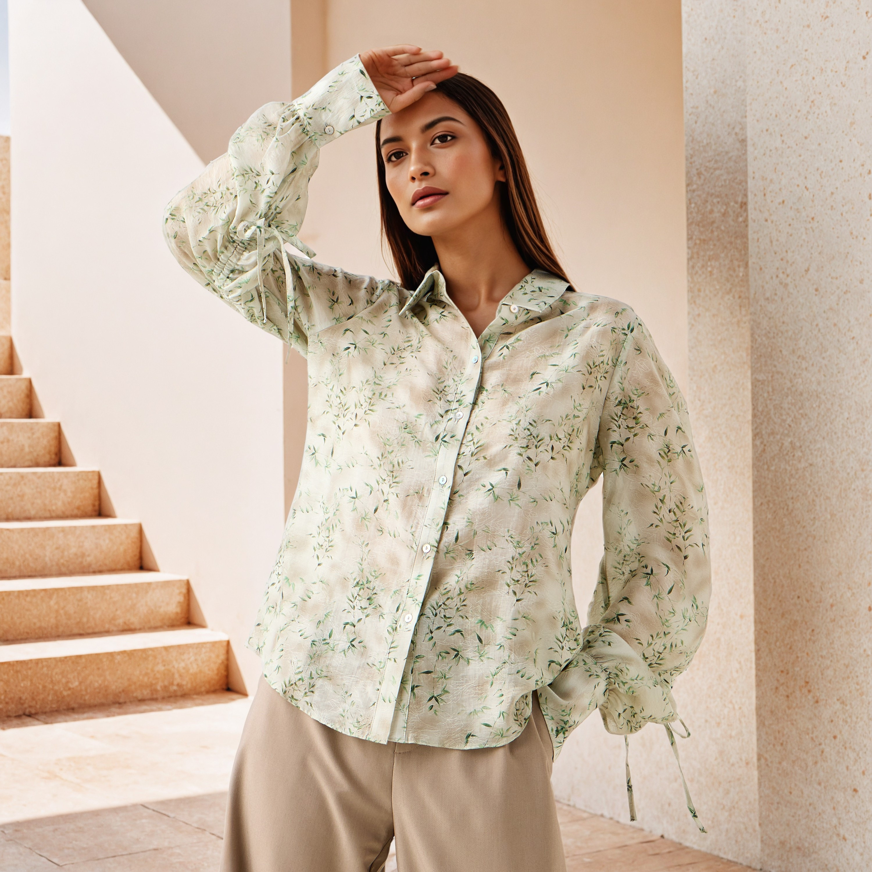Printed Ruched Accent Shirt-women-clothing-shirtsandblouses-shirts-image-3