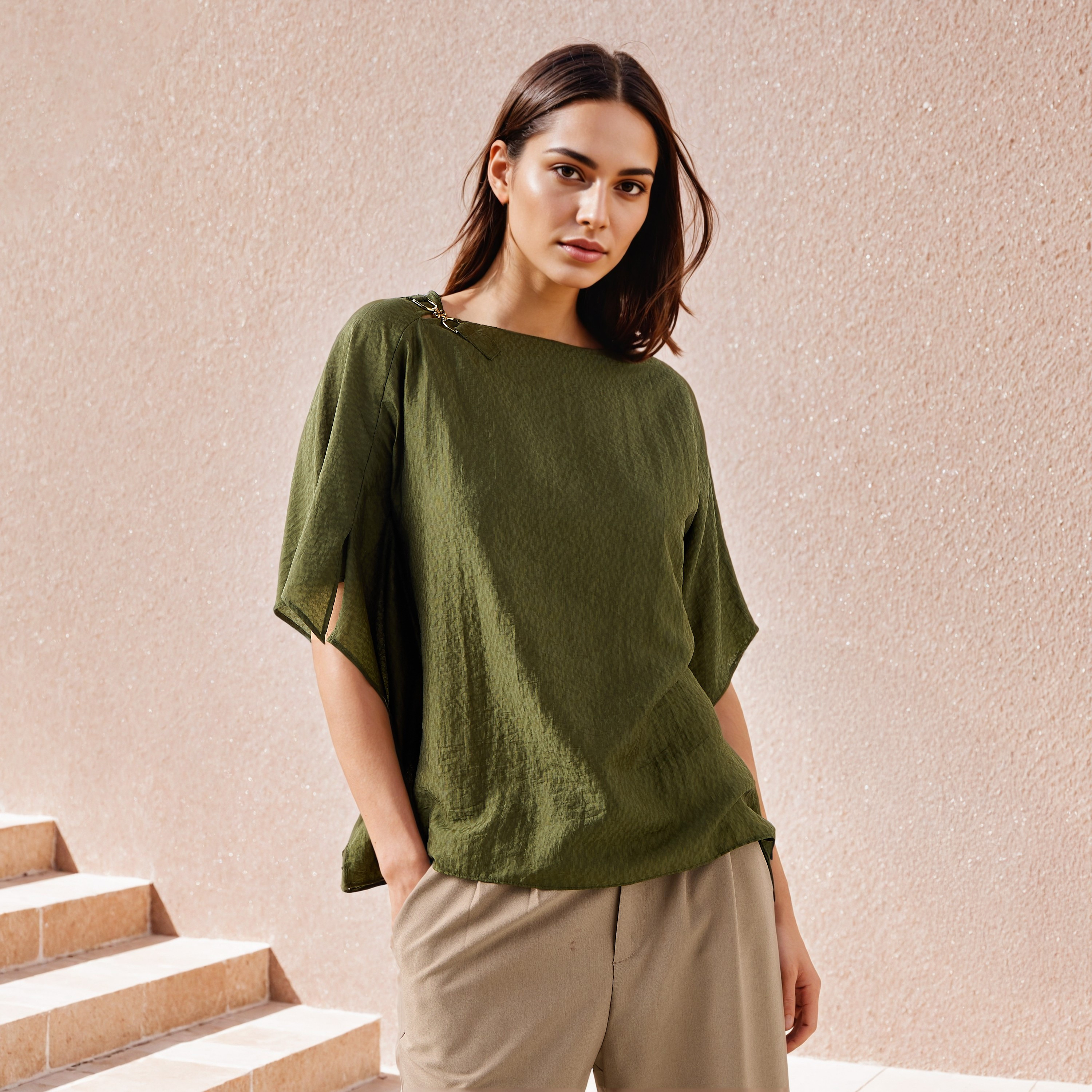 Kimono Top with Metal Accent-women-clothing-shirtsandblouses-blouses-image-1
