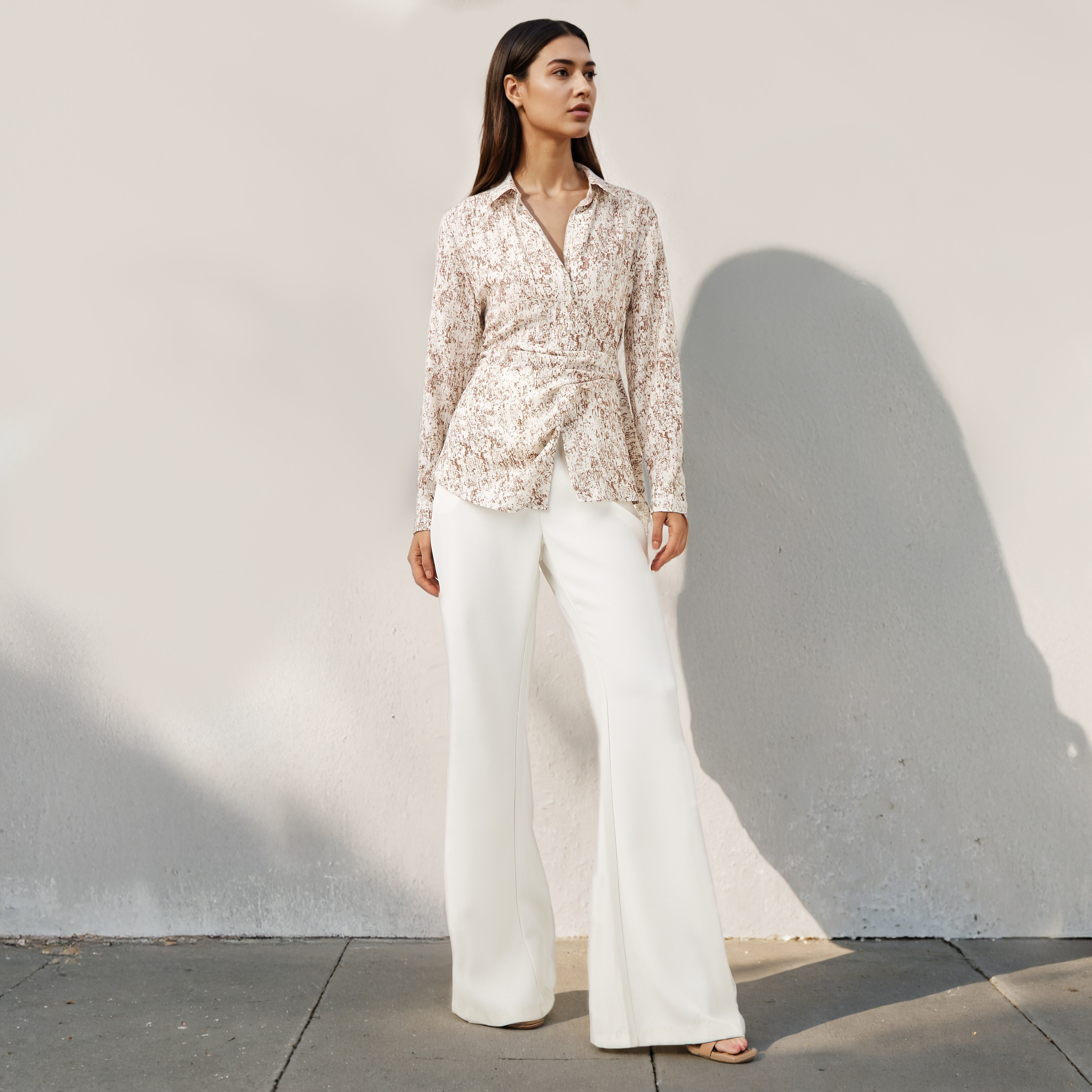 Relaxed Fit Printed Collared Wrap Linen Blend Top-women-clothing-shirtsandblouses-blouses-image-2