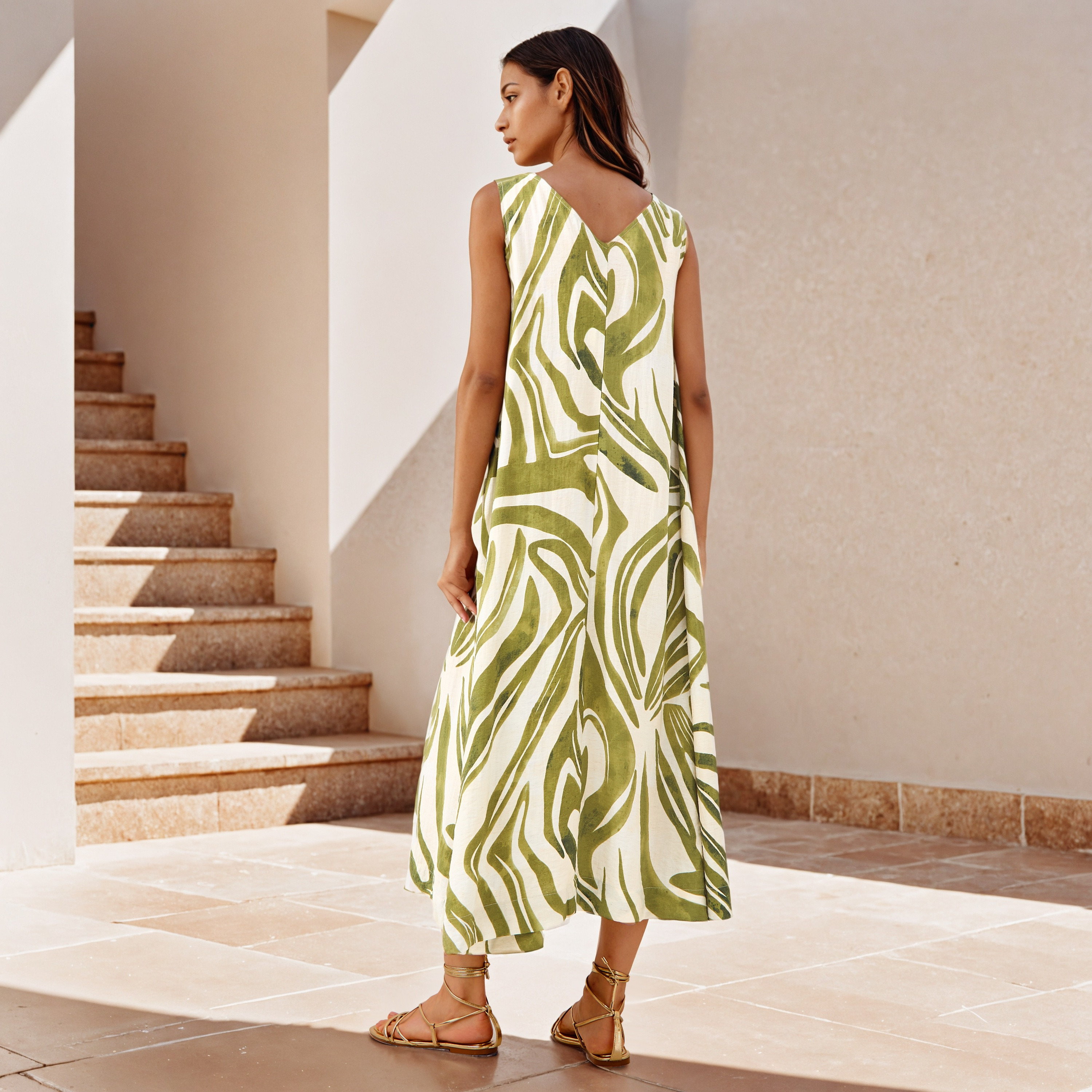 Printed A-line Sleeveless Linen Blend Maxi Dress-women-clothing-dresses-image-3