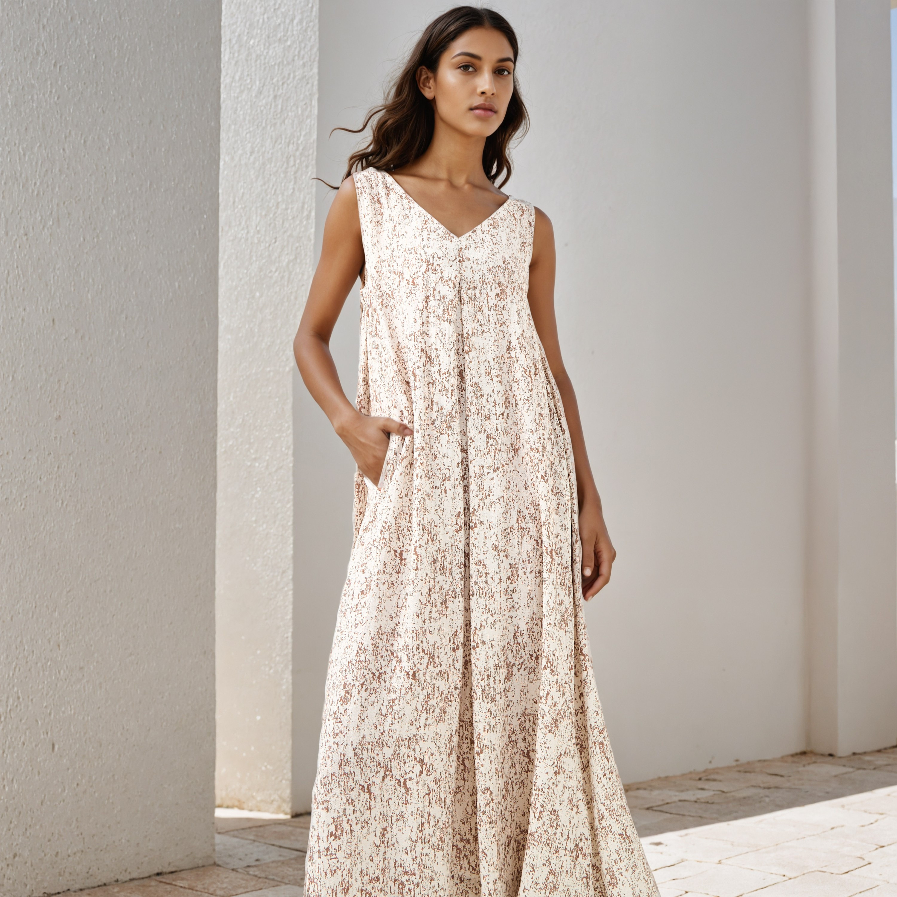 Printed A-line Sleeveless Linen Blend Maxi Dress-women-clothing-dresses-image-2