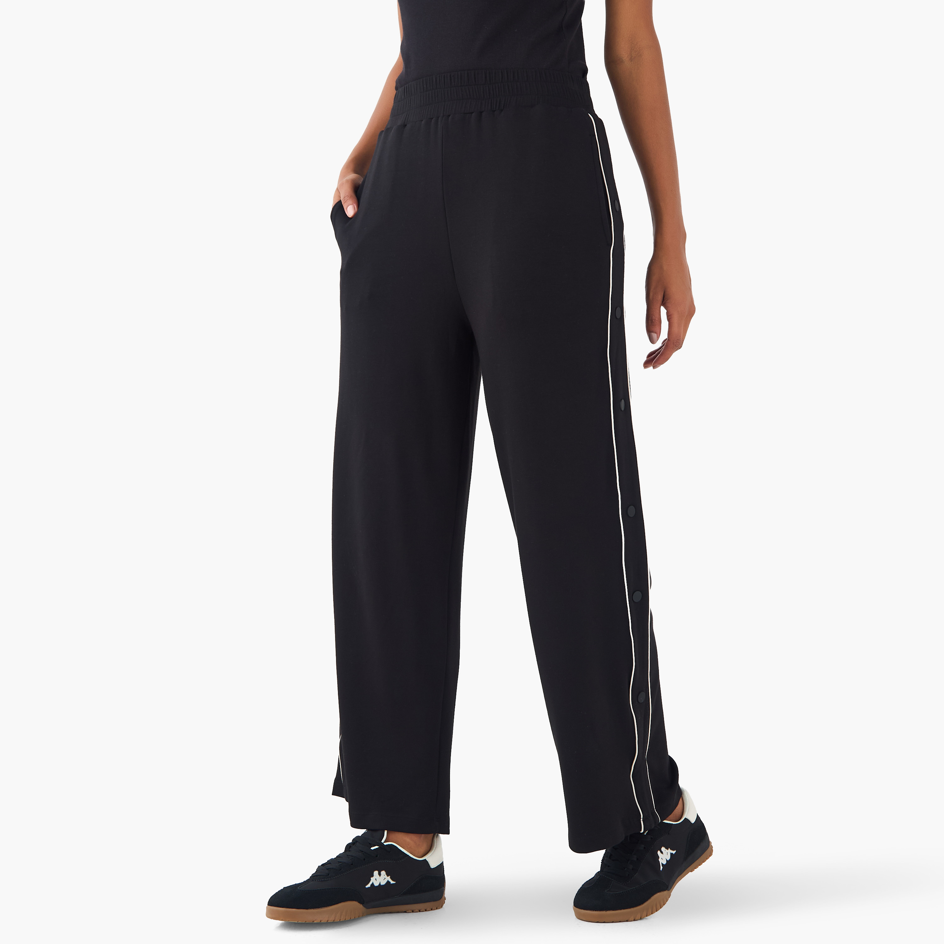 Piping Detail Flexi Waist Pants with Pockets-women-clothing-bottoms-joggers-image-1