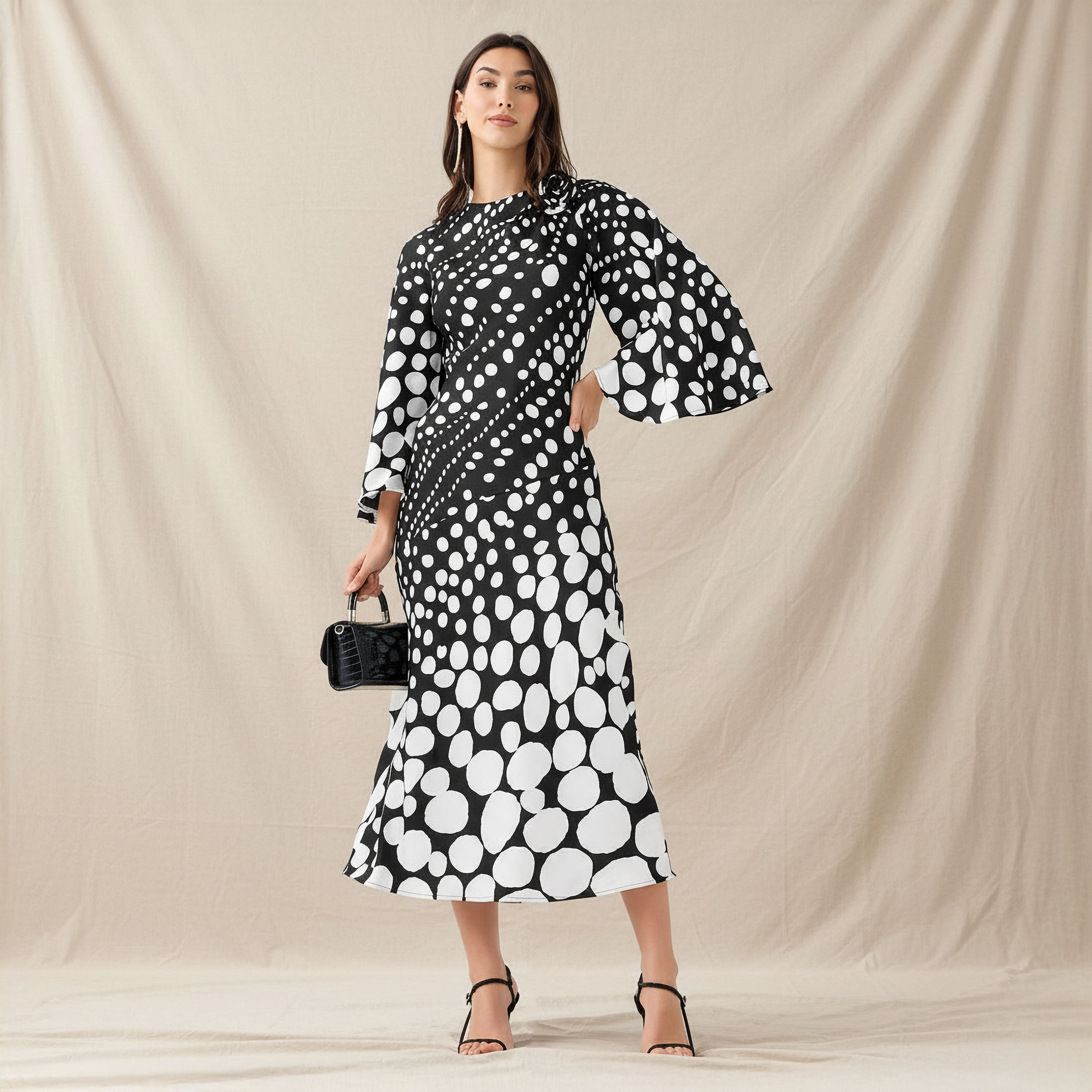 Polka Dot A-line Corsage Detail Women Dress-women-clothing-dresses-image-1