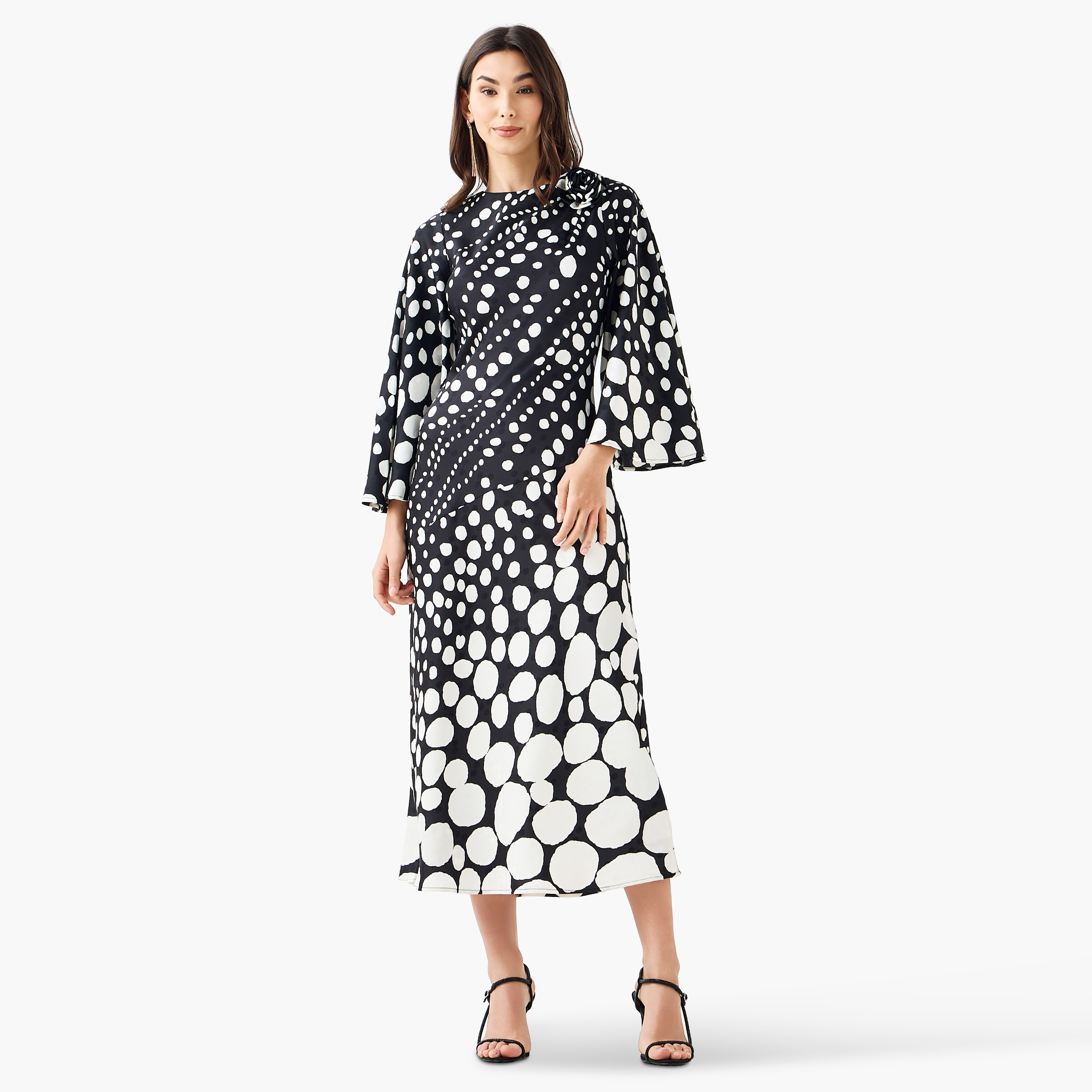 Polka Dot A-line Corsage Detail Women Dress-women-clothing-dresses-image-2