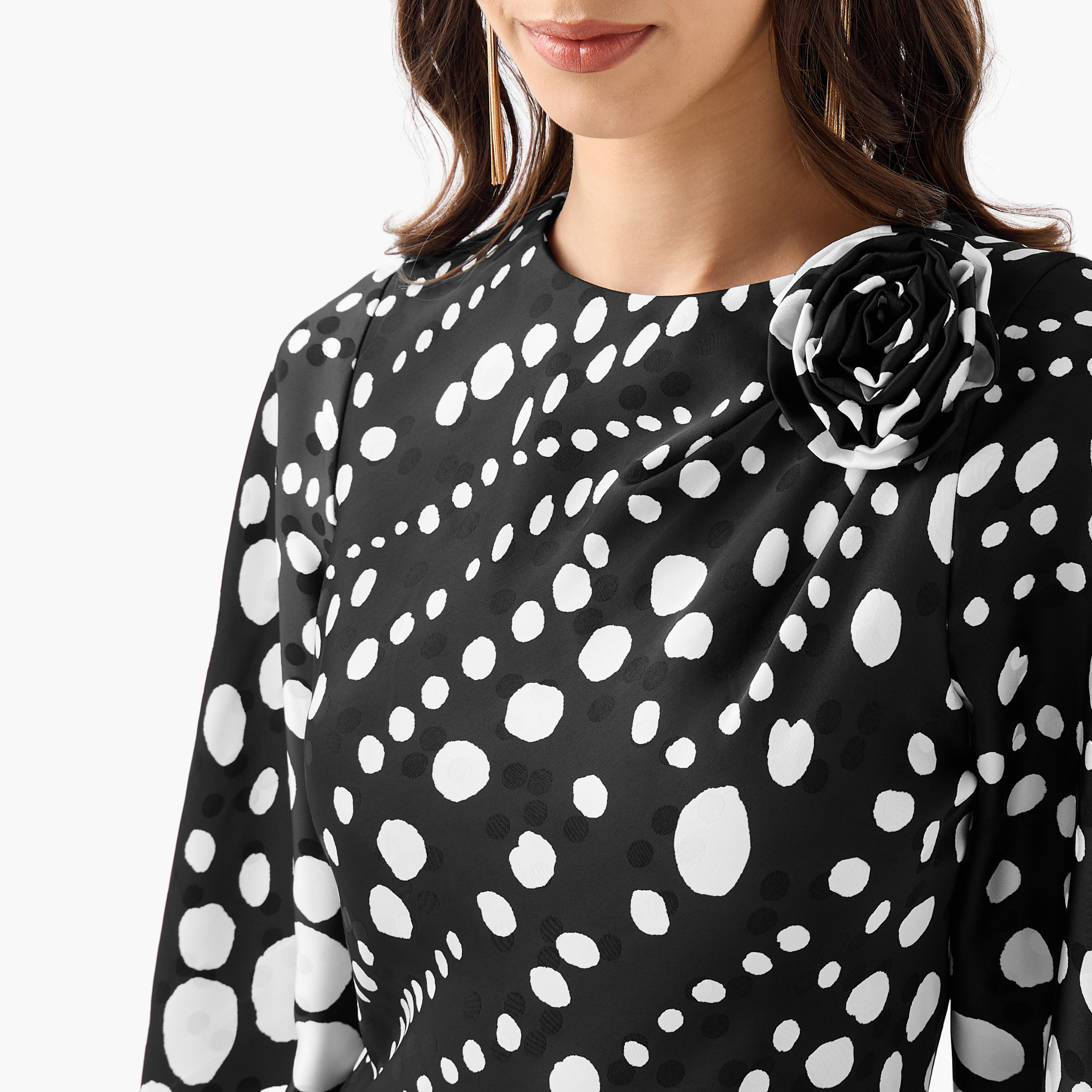 Polka Dot A-line Corsage Detail Women Dress-women-clothing-dresses-image-4