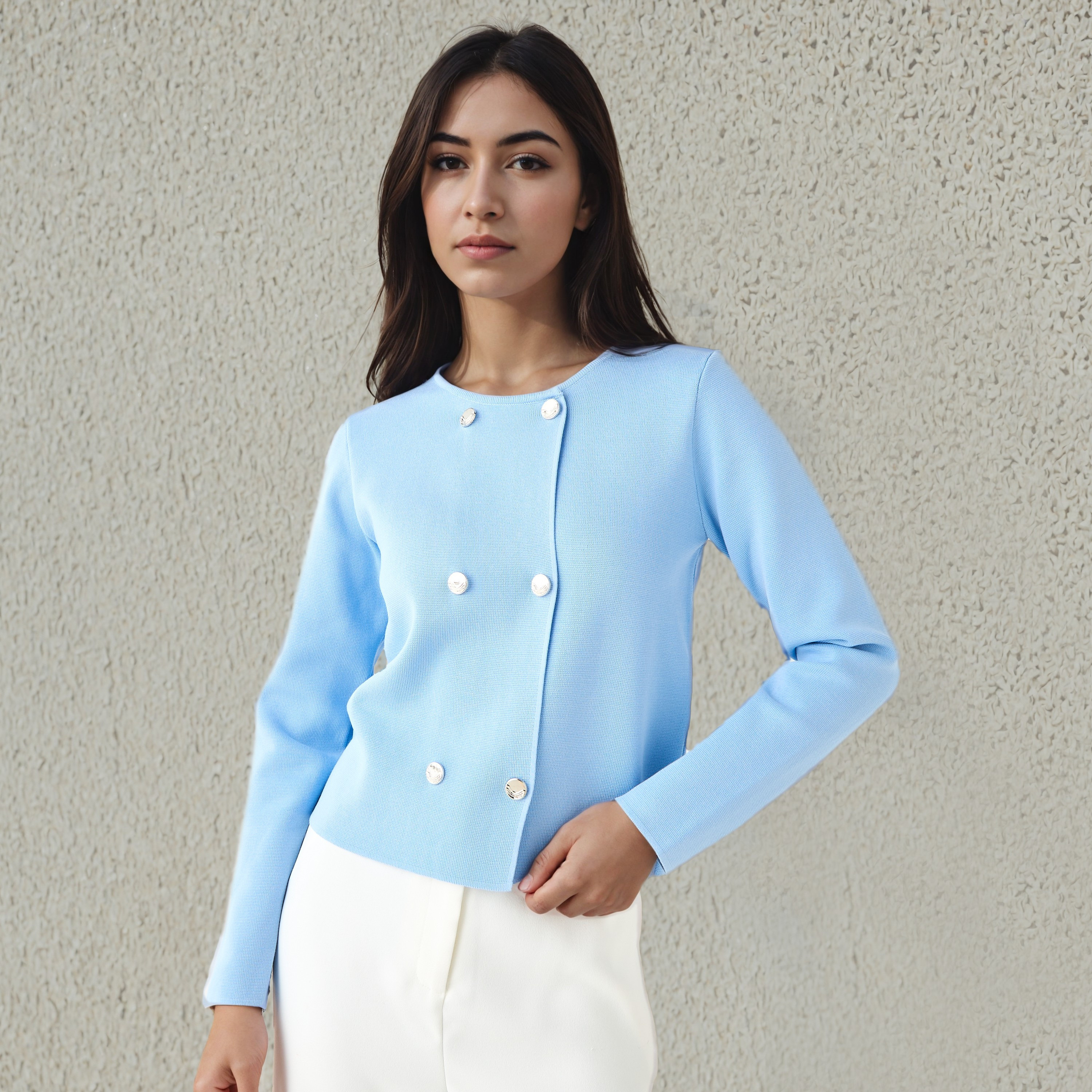 Regular Fit Button Detail Round Neck Cardigan-women-winterwear-cardigansandjumpers-cardigans-image-1