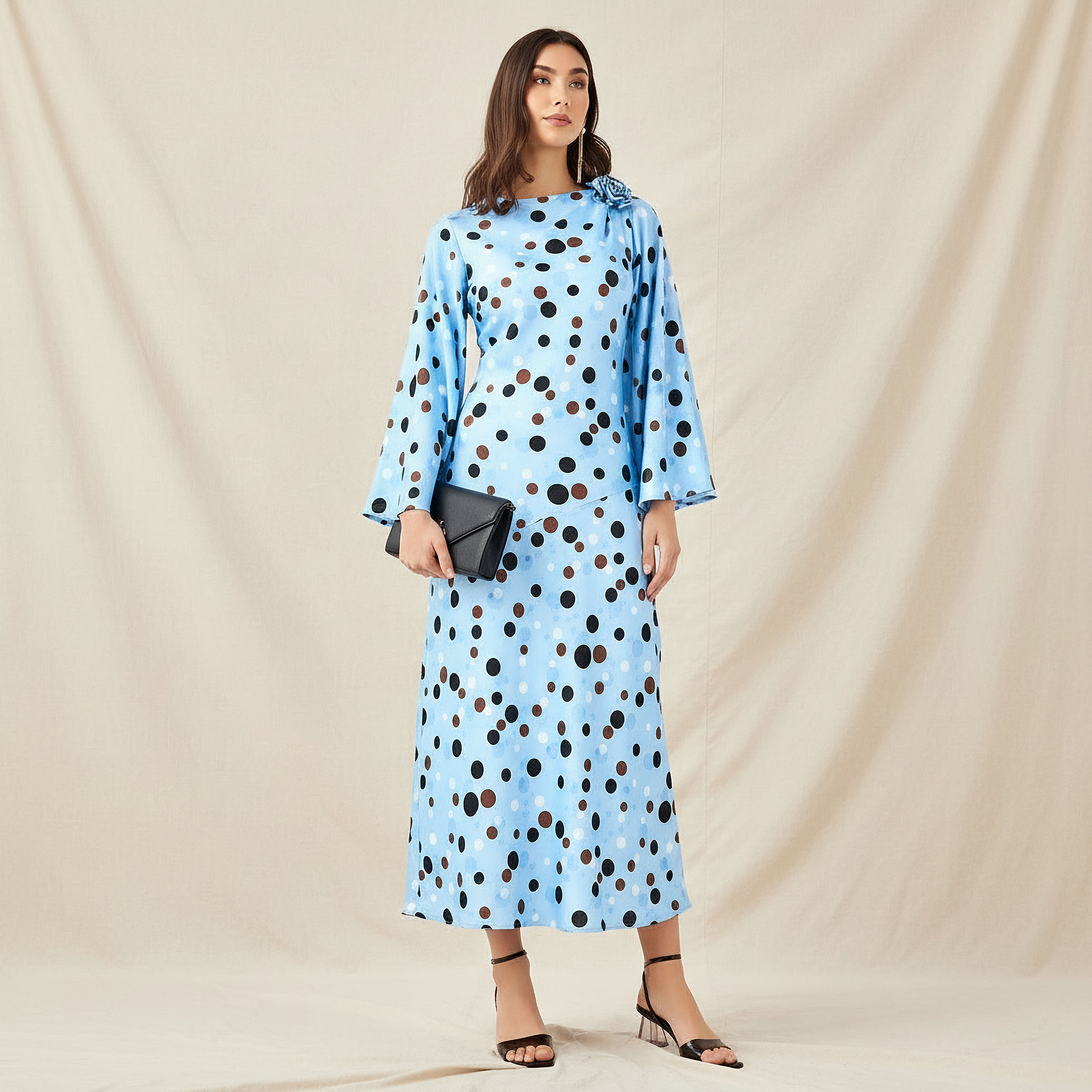 Polka Dot A-line Corsage Detail Women Dress-women-clothing-dresses-image-1