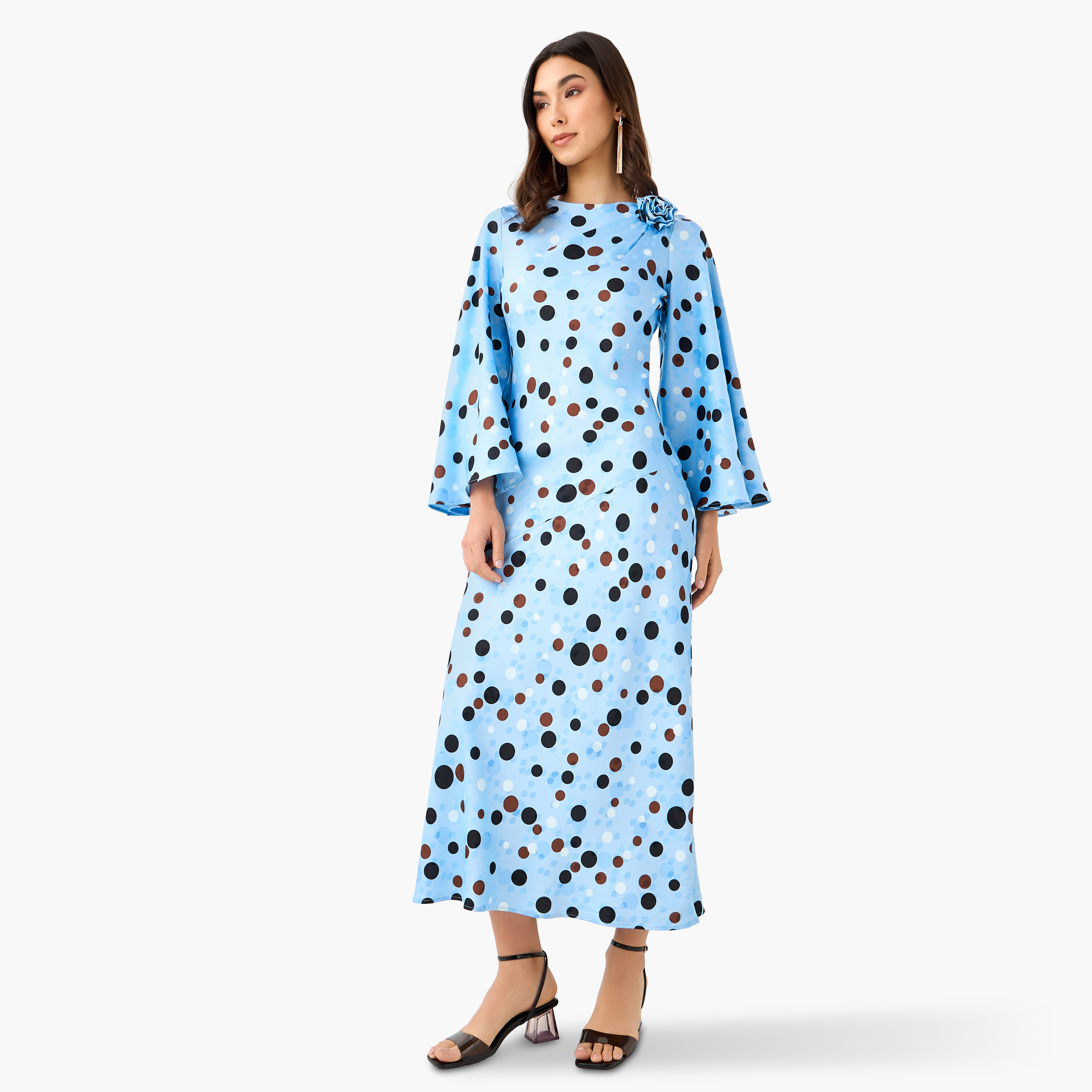 Polka Dot A-line Corsage Detail Women Dress-women-clothing-dresses-image-2