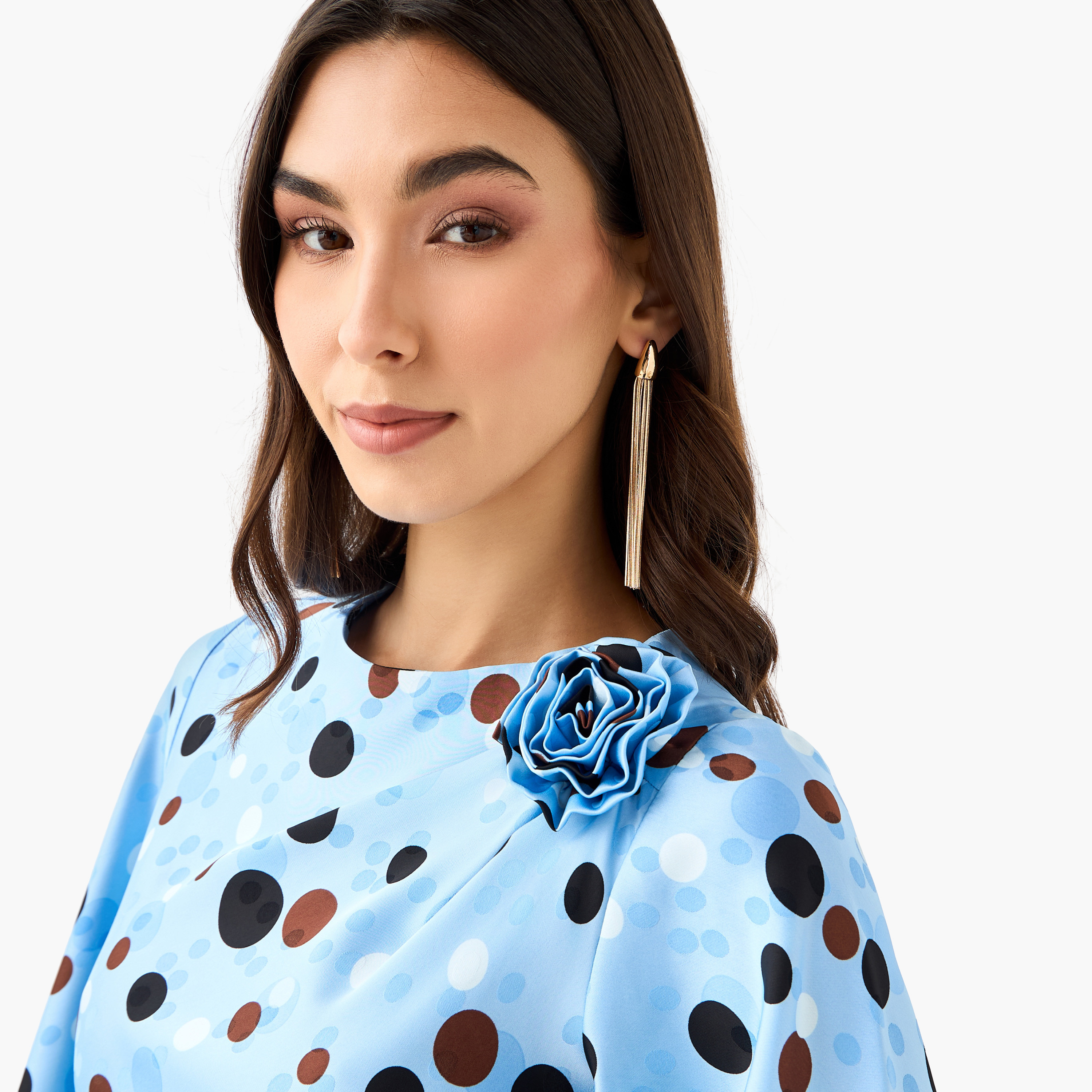 Polka Dot A-line Corsage Detail Women Dress-women-clothing-dresses-image-5