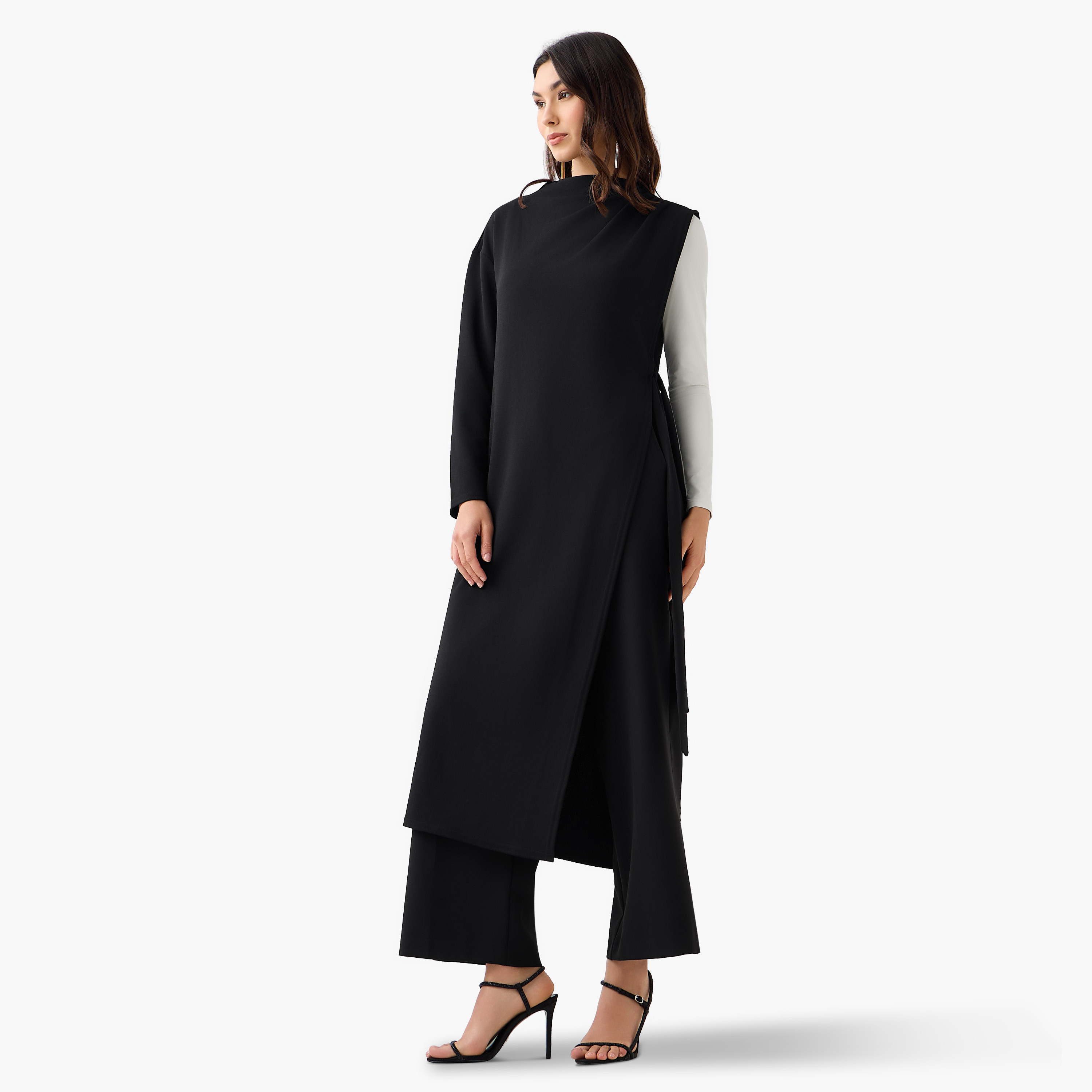 Regular Fit Longline Top with T-shirt-women-clothing-coordsets-image-2