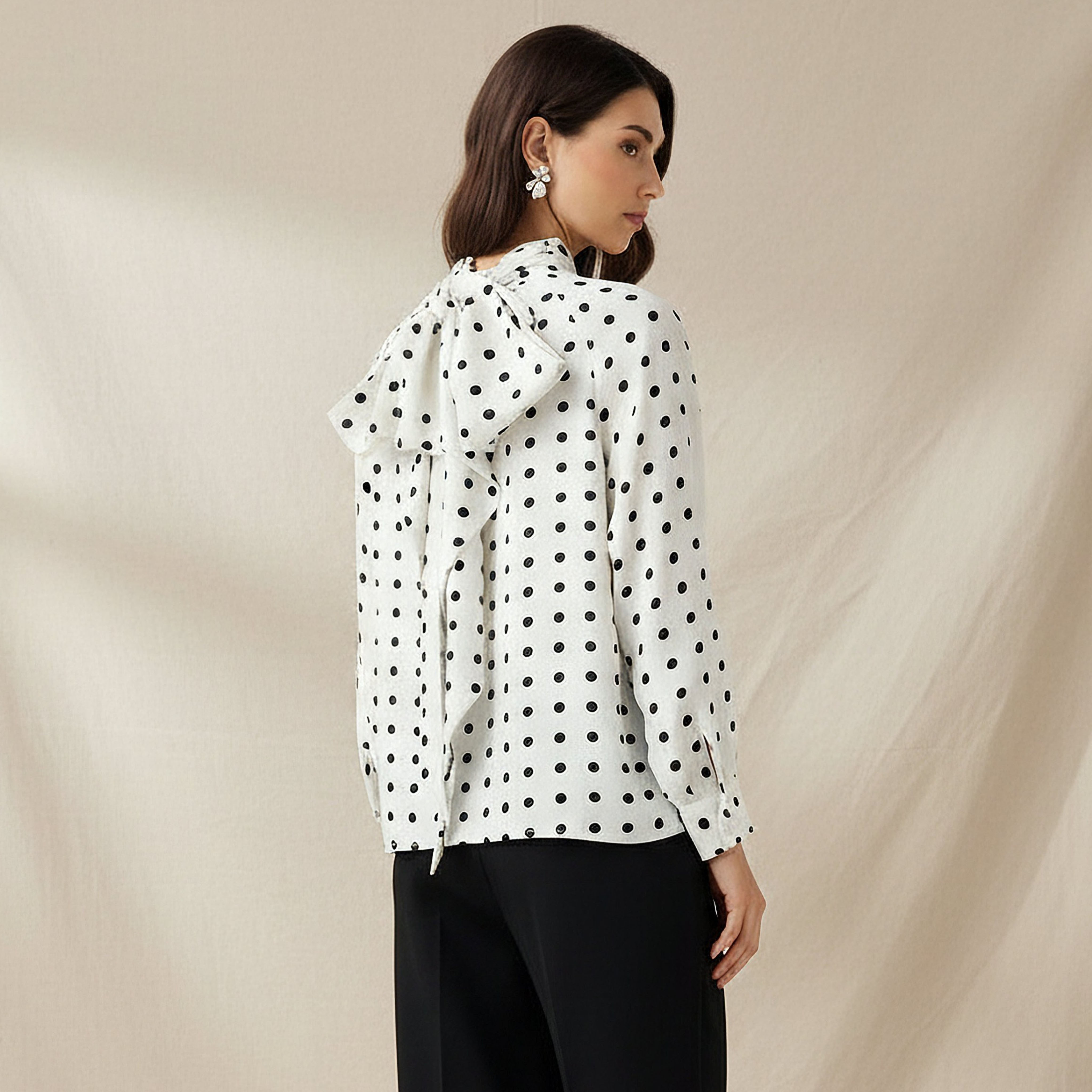 Regular Fit Top with Polka Dot Print and Scarf Neck Detail-women-clothing-shirtsandblouses-blouses-image-1