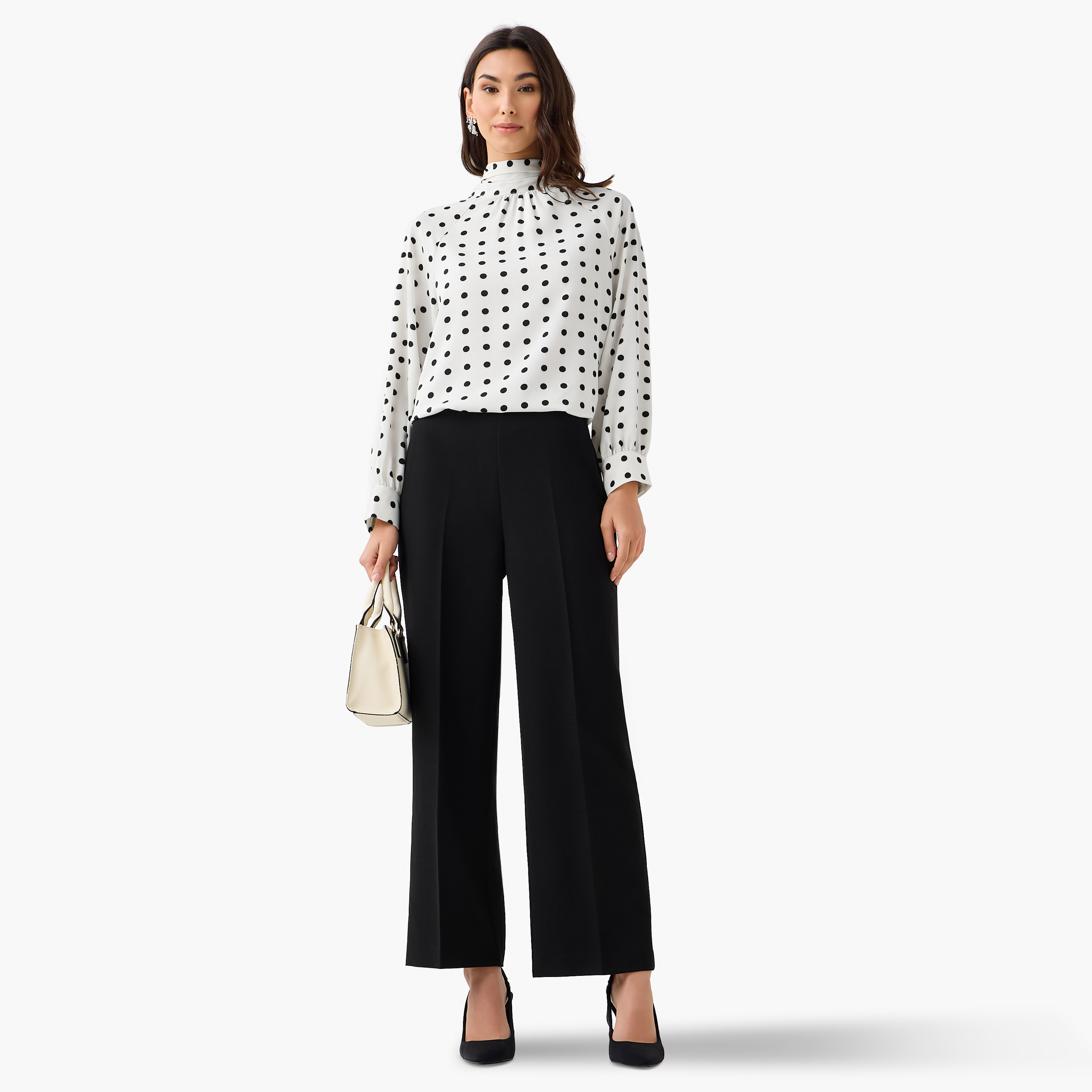 Regular Fit Top with Polka Dot Print and Scarf Neck Detail-women-clothing-shirtsandblouses-blouses-image-2