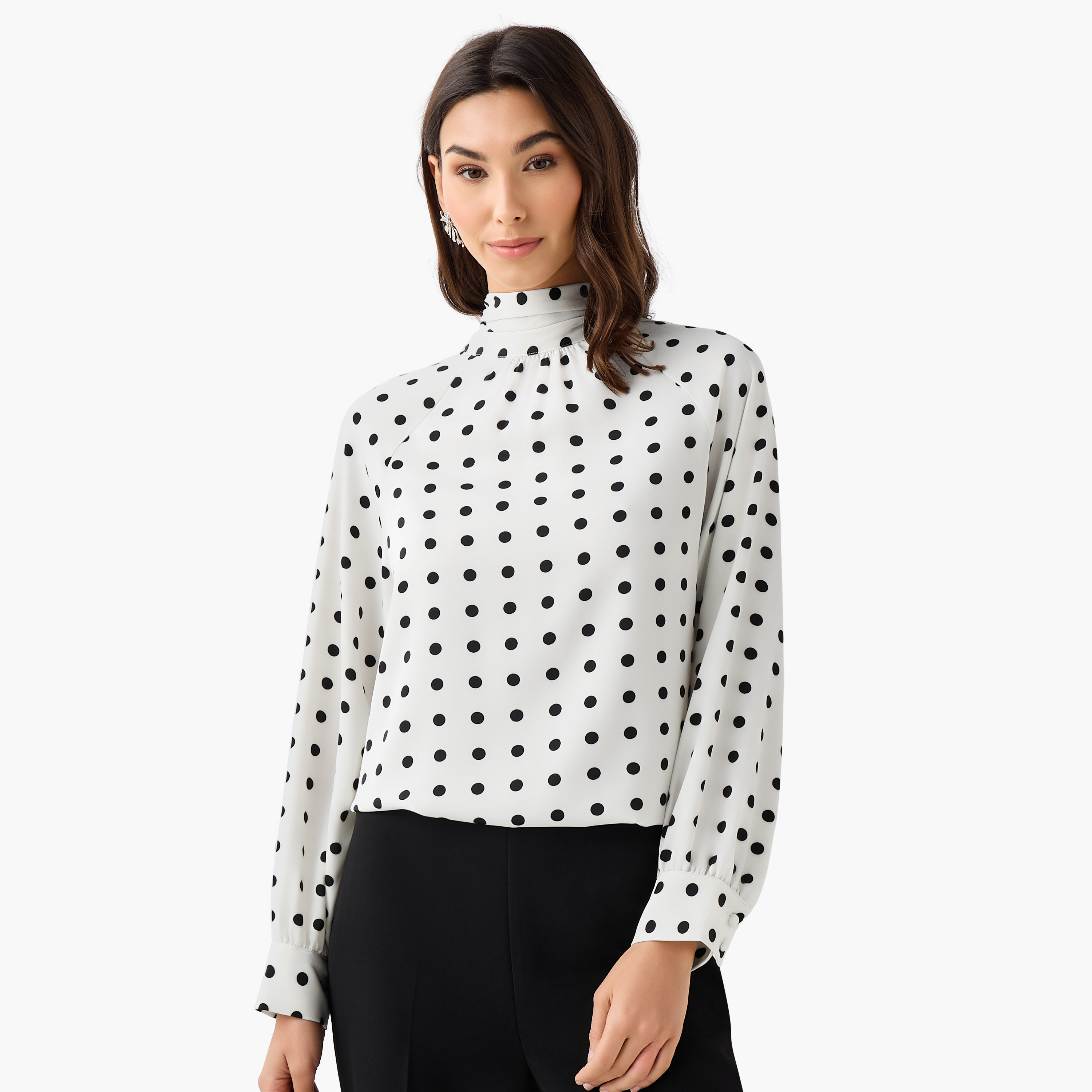 Regular Fit Top with Polka Dot Print and Scarf Neck Detail-women-clothing-shirtsandblouses-blouses-image-3