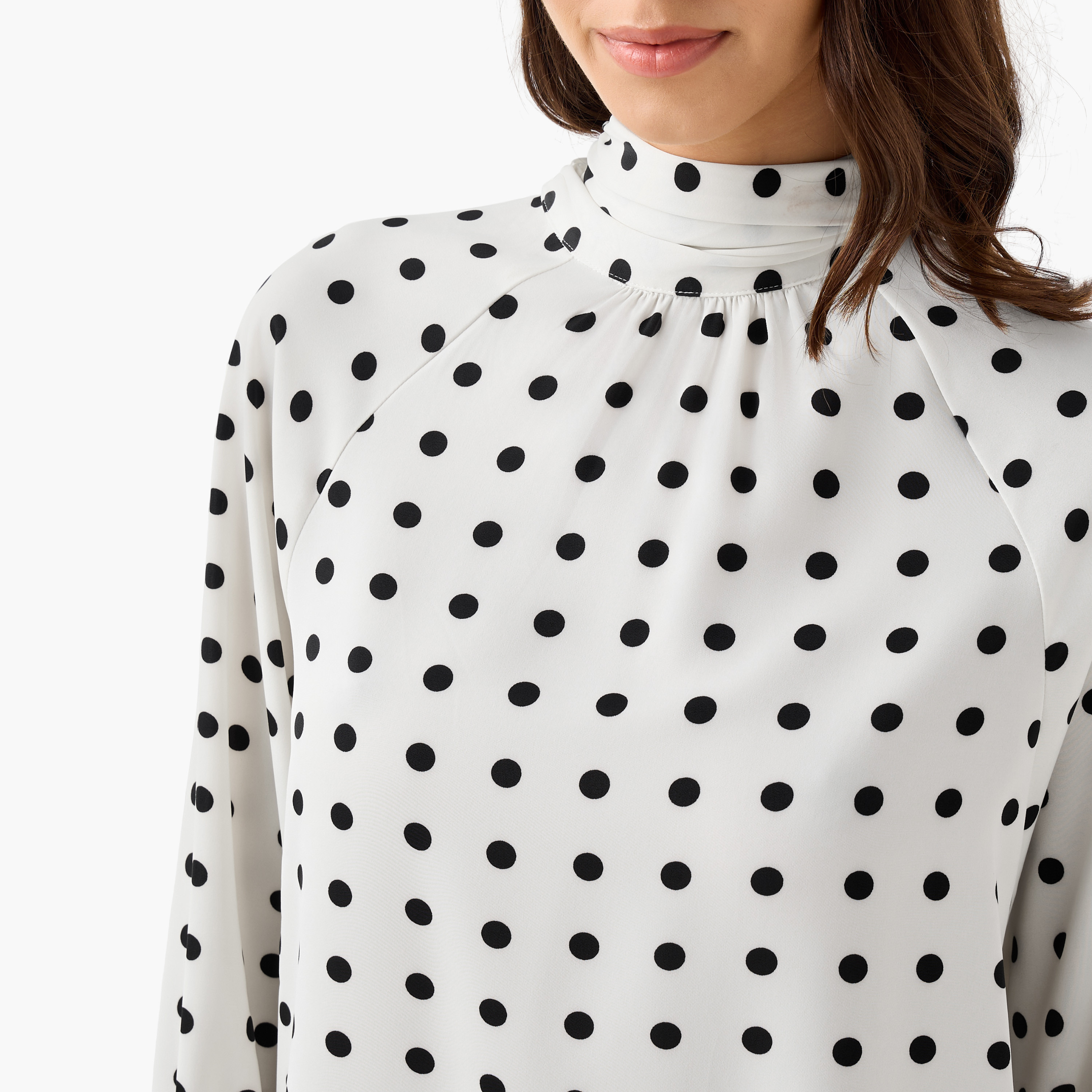 Regular Fit Top with Polka Dot Print and Scarf Neck Detail-women-clothing-shirtsandblouses-blouses-image-4