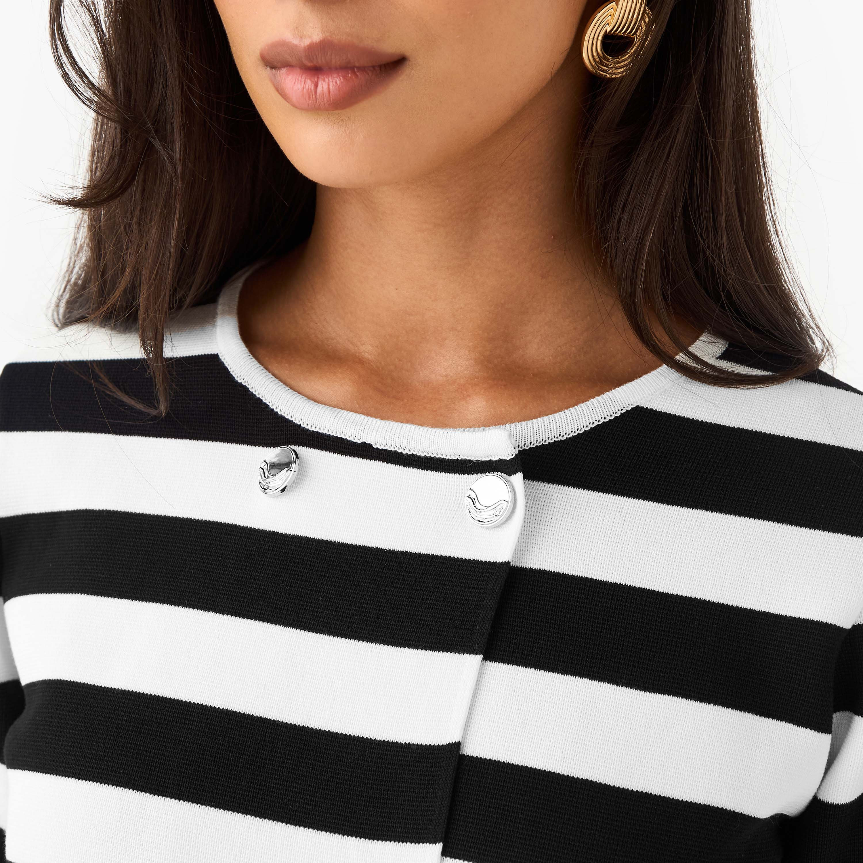 Regular Fit Striped Round Neck Cardigan-women-winterwear-cardigansandjumpers-cardigans-image-4