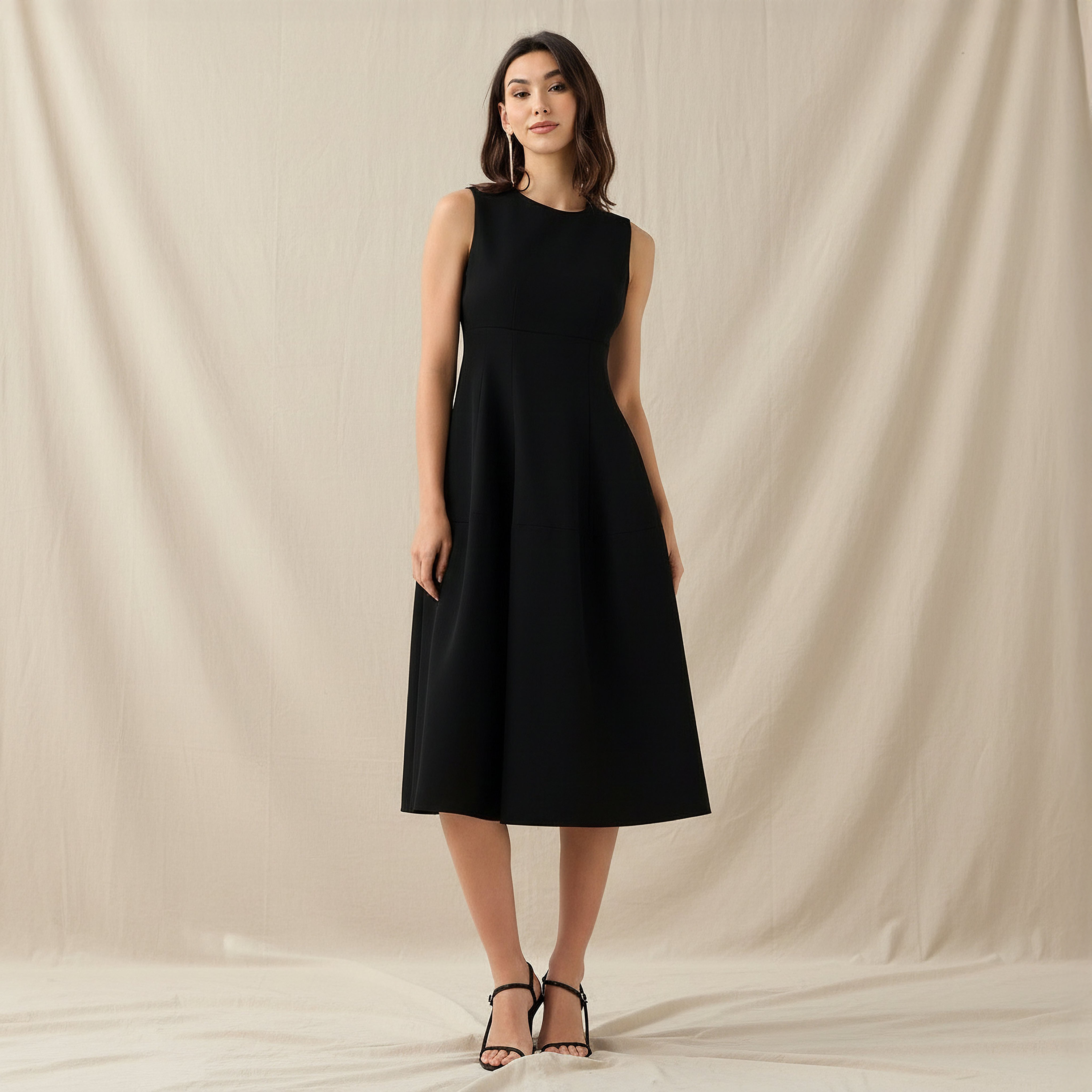 A-line Midi Dress with Pleated Detail-women-clothing-dresses-image-1