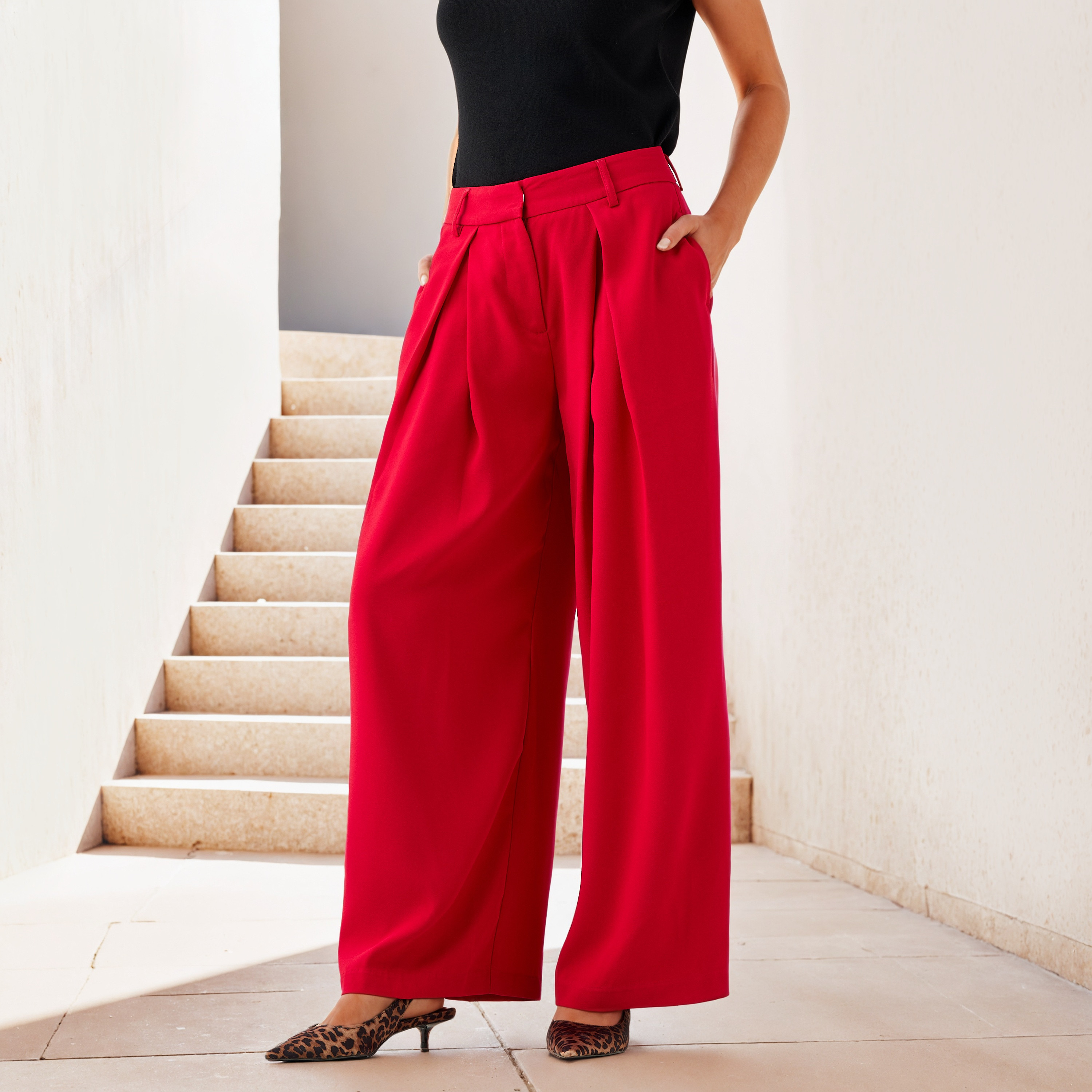 Relaxed Fit Pleated Pants-women-clothing-bottoms-trousers-image-1