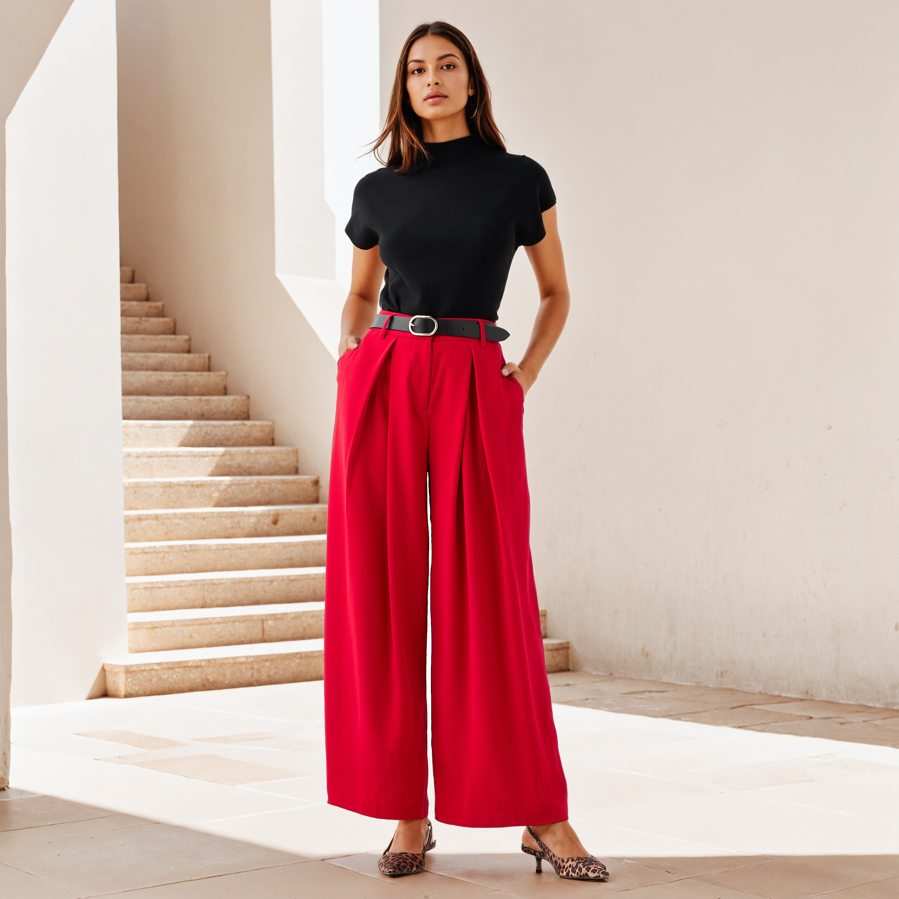 Relaxed Fit Pleated Pants-women-clothing-bottoms-trousers-image-2