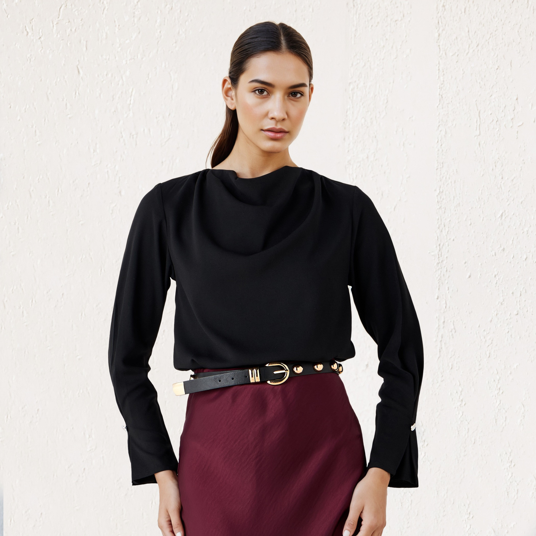 Draped Cowl Neck Crepe Top-women-clothing-shirtsandblouses-blouses-image-1