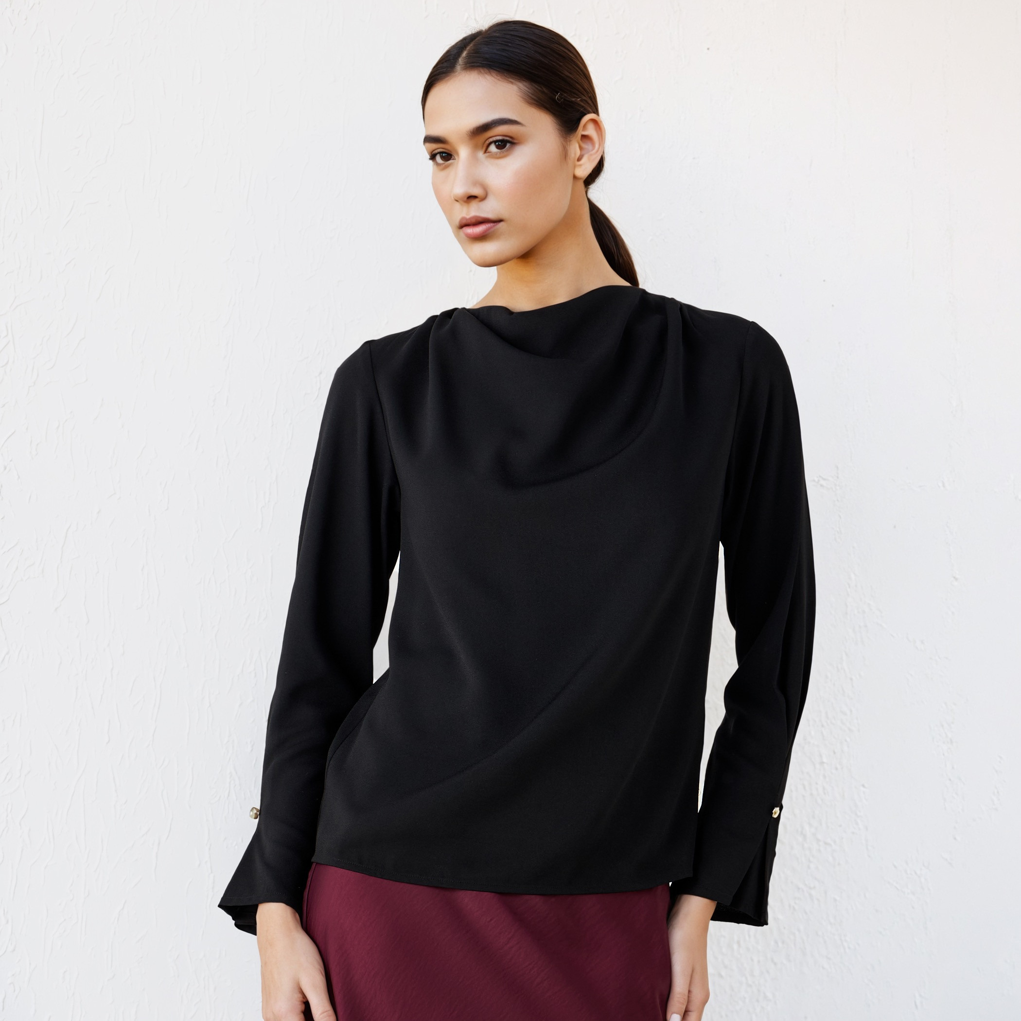 Draped Cowl Neck Crepe Top-women-clothing-shirtsandblouses-blouses-image-4