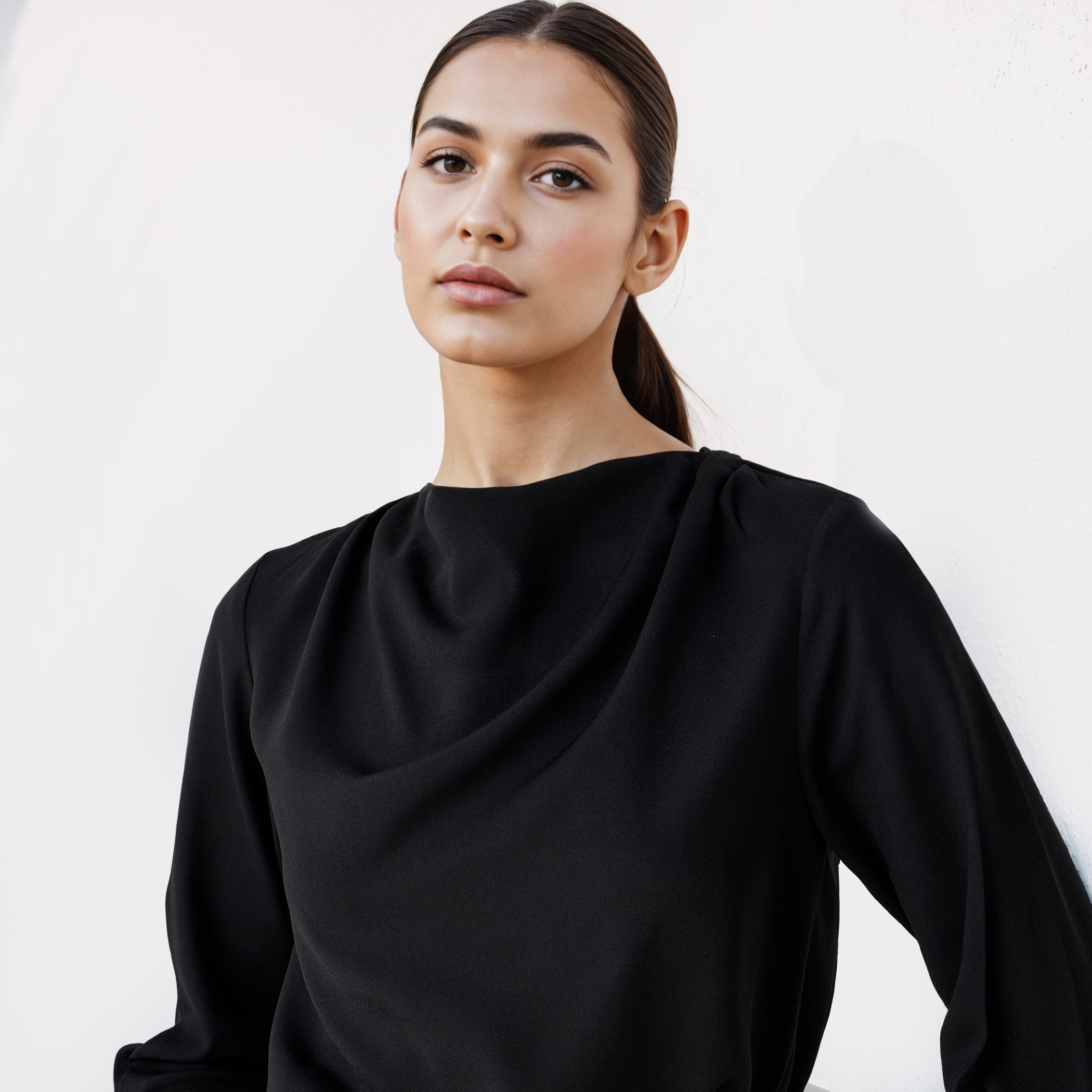 Draped Cowl Neck Crepe Top-women-clothing-shirtsandblouses-blouses-image-5