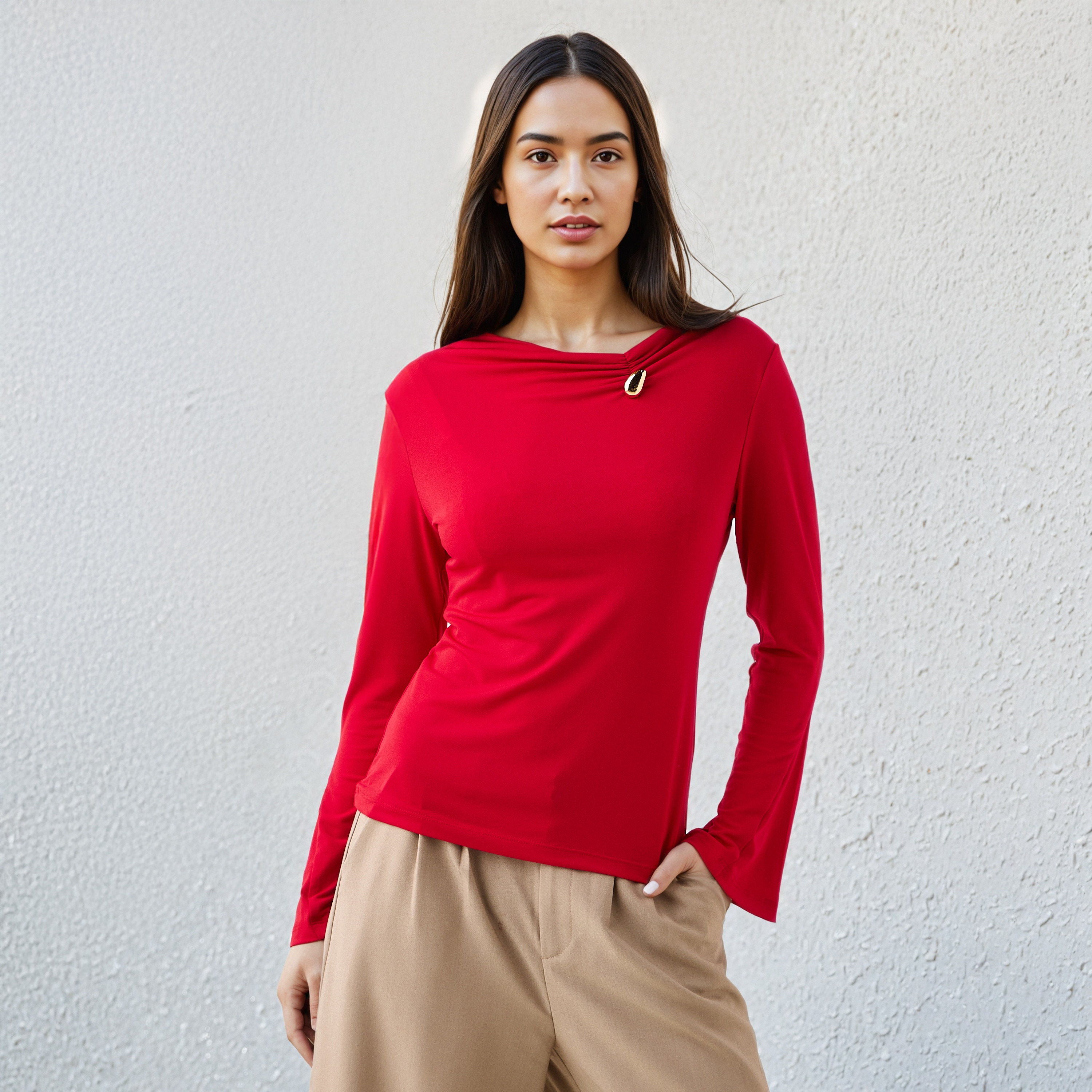 بلوزة بكشكش وأكمام جرس-women-clothing-tshirts-image-1