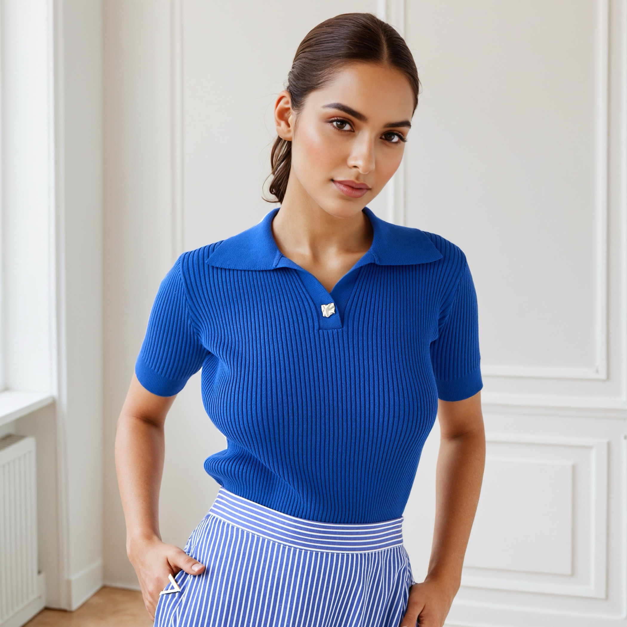 تيشيرت بولو مضلع بياقة عادية-women-clothing-tshirts-image-6