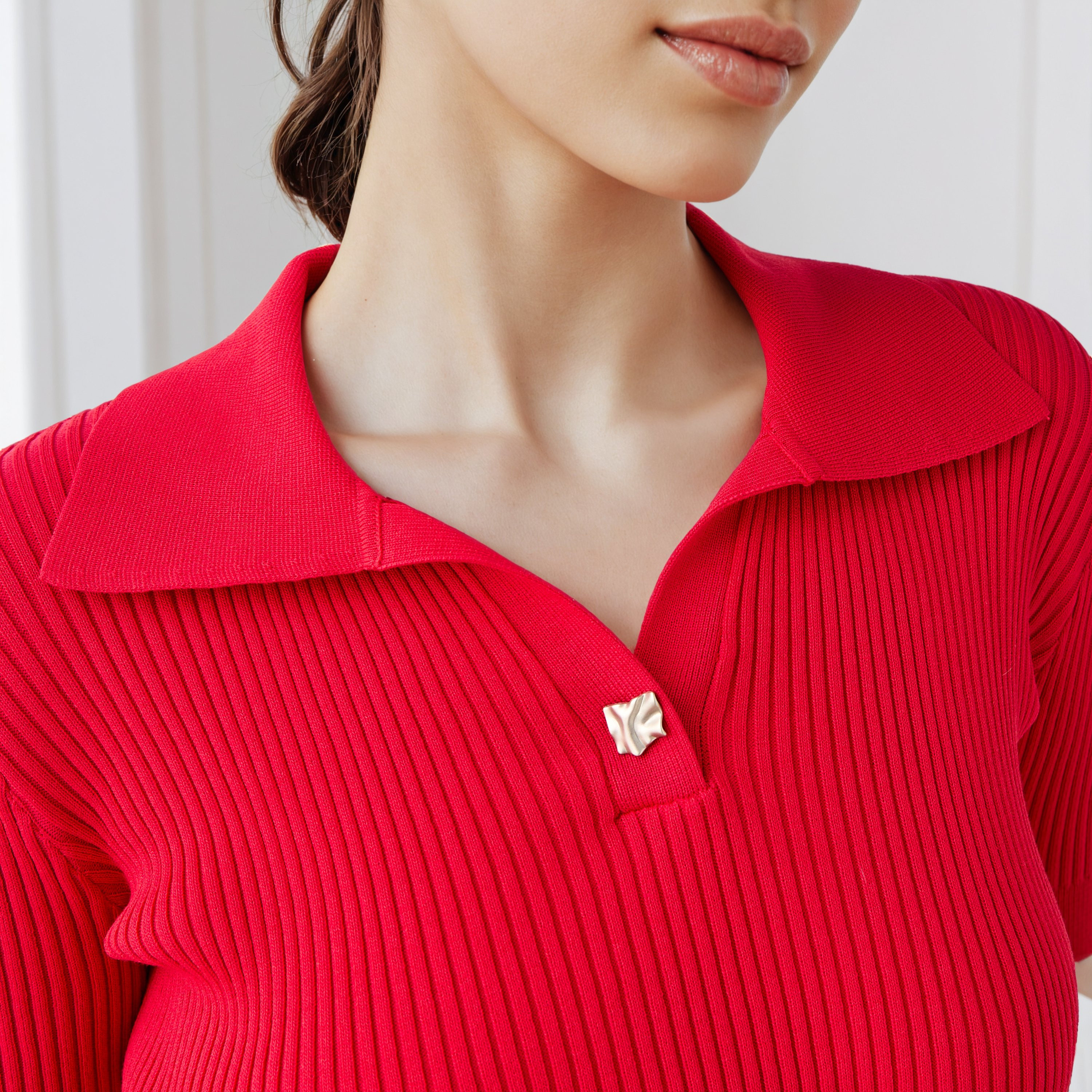 Ribbed Collared Polo T-shirt-women-clothing-tshirts-image-4