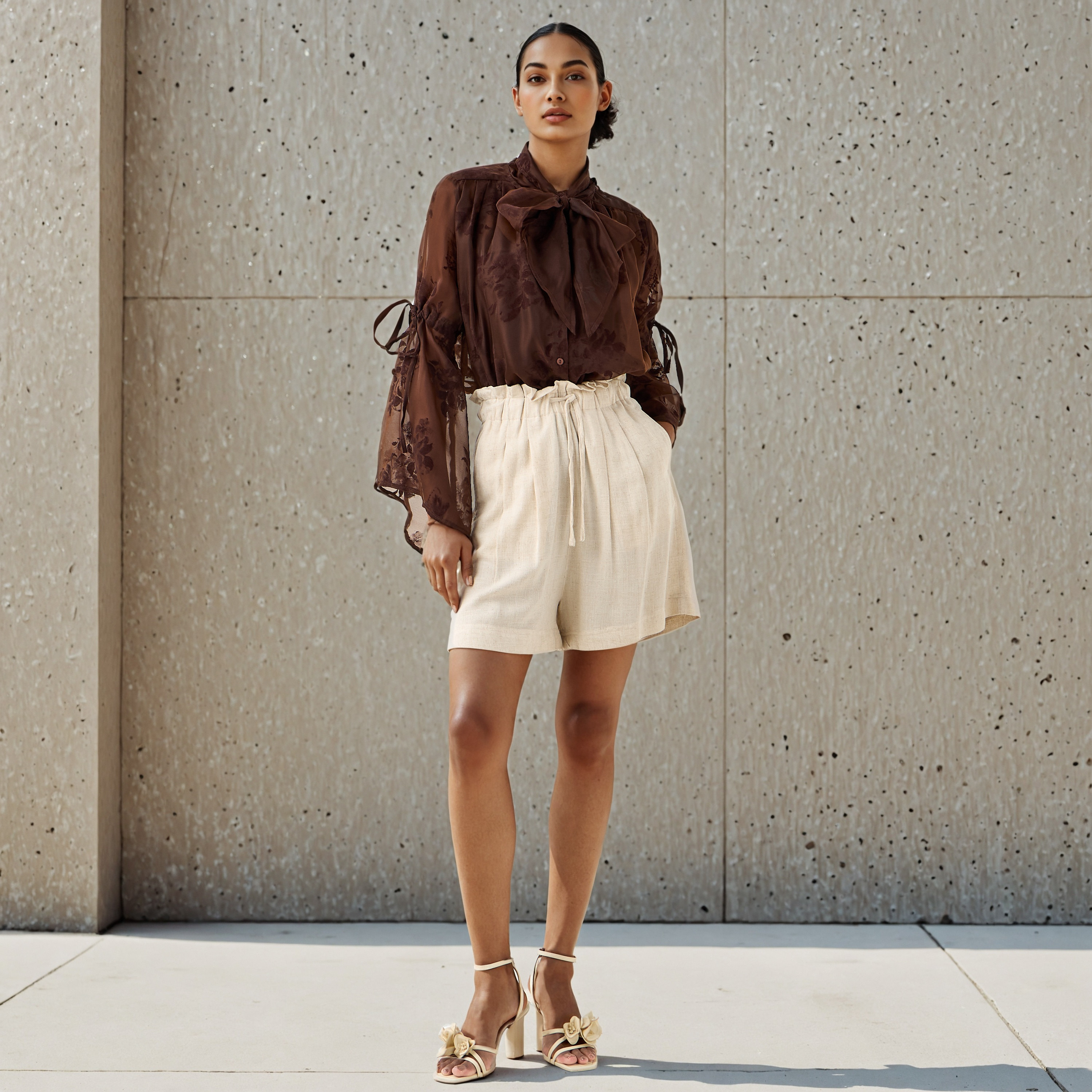 Pussybow Collar Top with Tie-Up Detail-women-clothing-shirtsandblouses-blouses-image-2