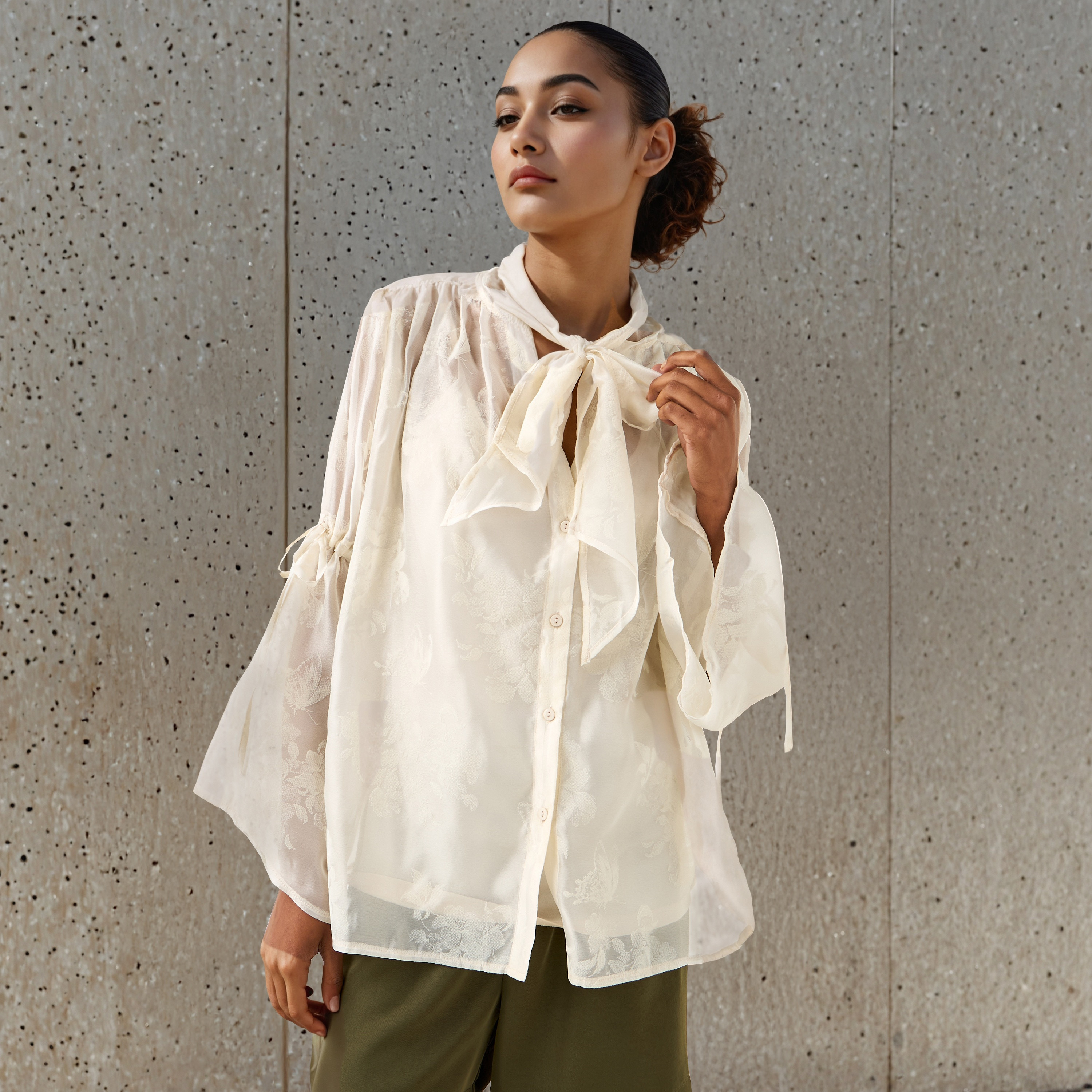 Pussybow Collar Top with Tie-Up Detail-women-clothing-shirtsandblouses-blouses-image-3