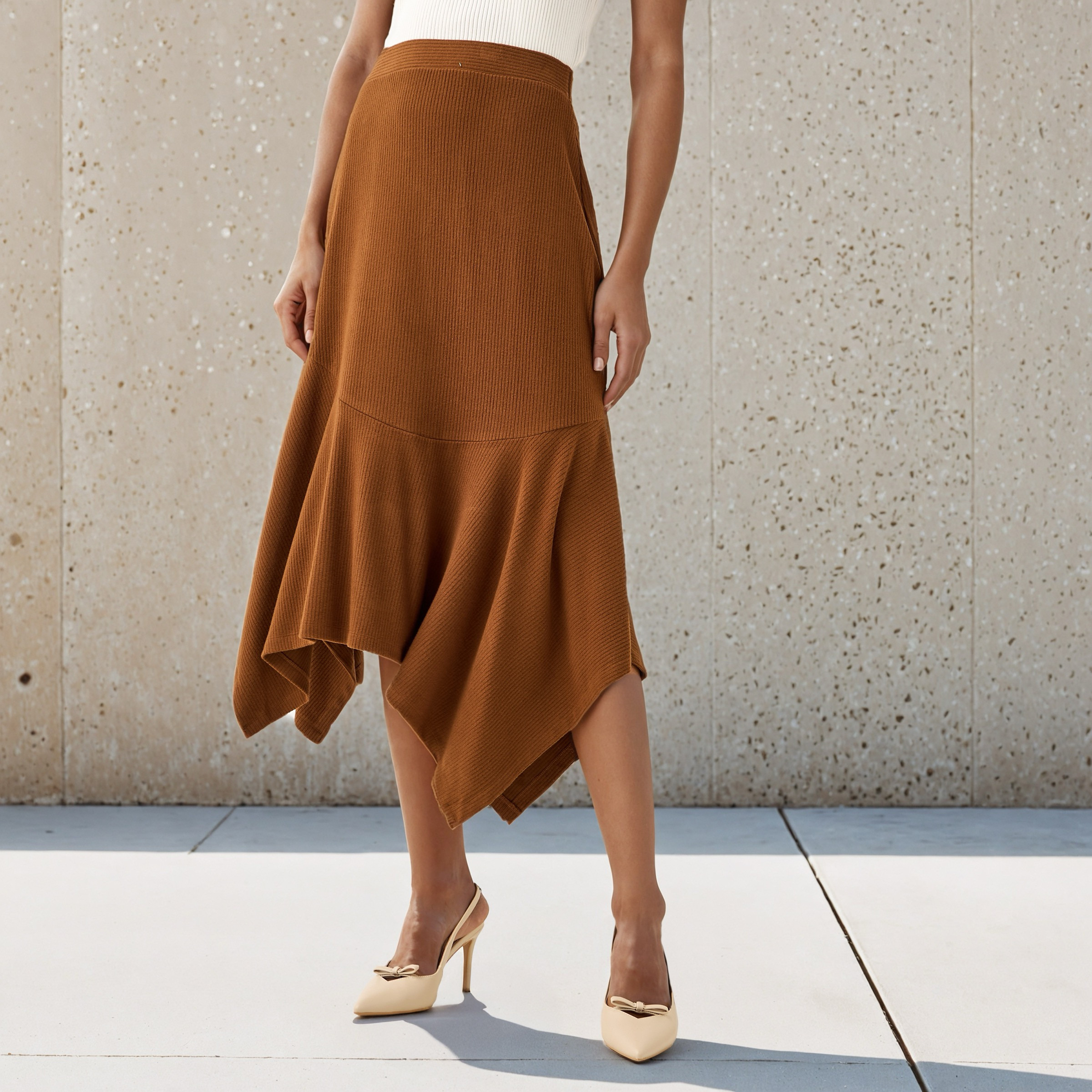 تنورة ميدي بارزة الملمس بحواف غير متساوية-women-clothing-bottoms-skirts-image-1