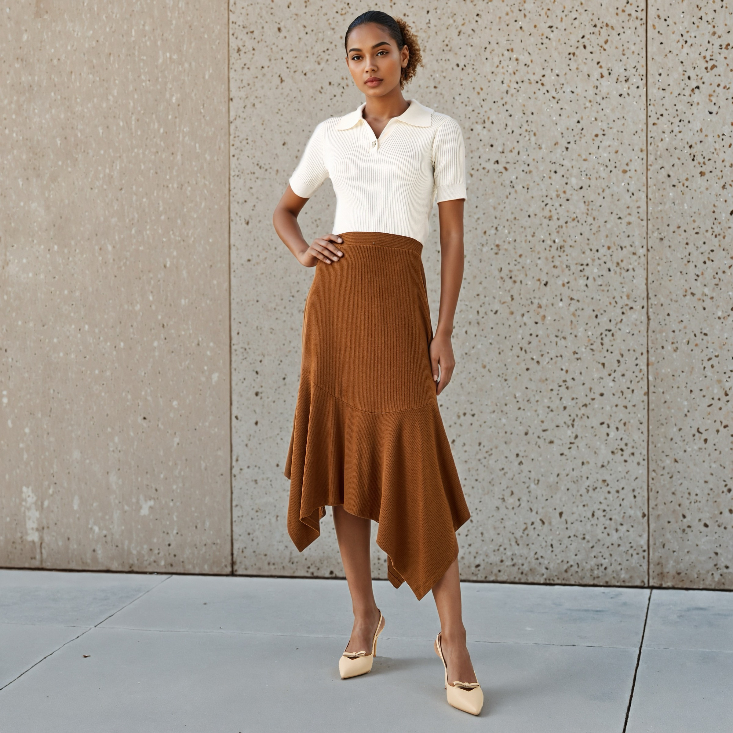 تنورة ميدي بارزة الملمس بحواف غير متساوية-women-clothing-bottoms-skirts-image-2