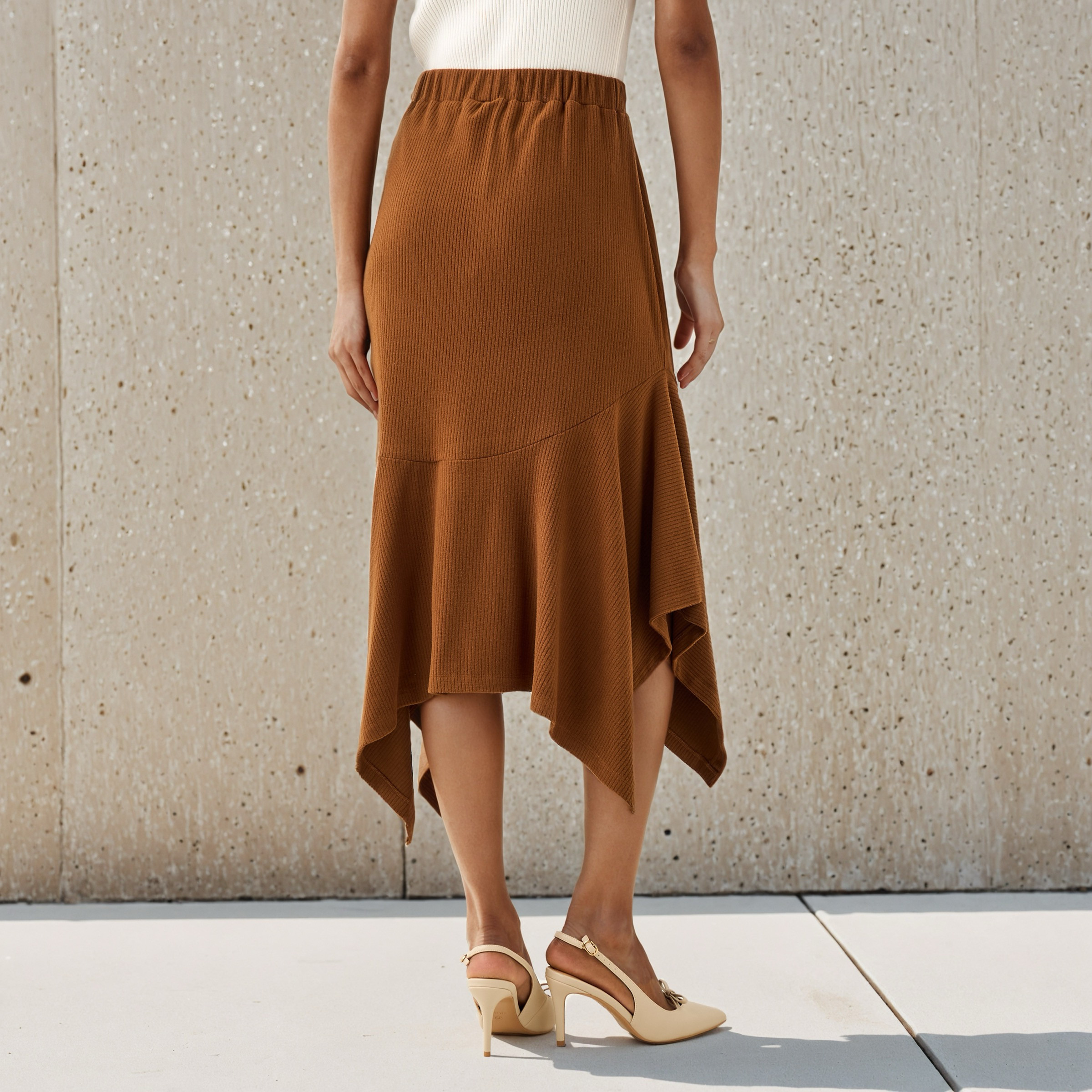تنورة ميدي بارزة الملمس بحواف غير متساوية-women-clothing-bottoms-skirts-image-3