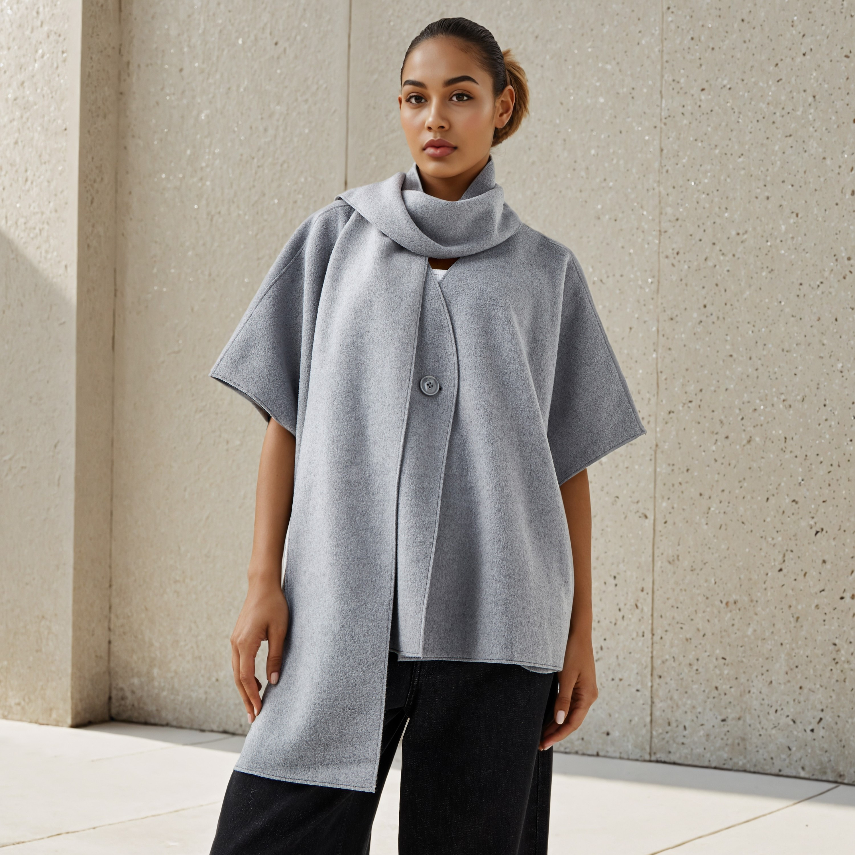 Textured Asymmetric Poncho with Scarf Detail-women-winterwear-cardigansandjumpers-cardigans-image-1