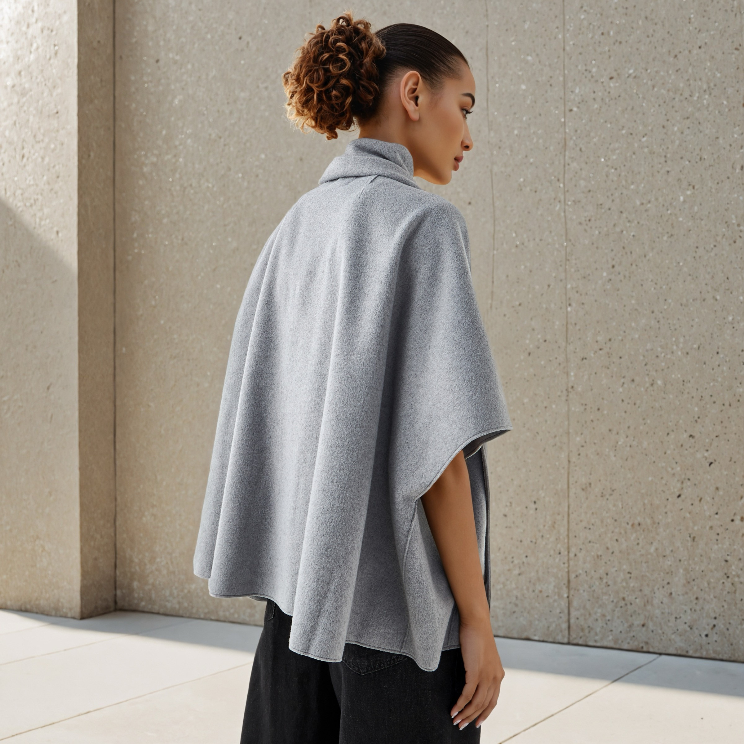 Textured Asymmetric Poncho with Scarf Detail-women-winterwear-cardigansandjumpers-cardigans-image-4