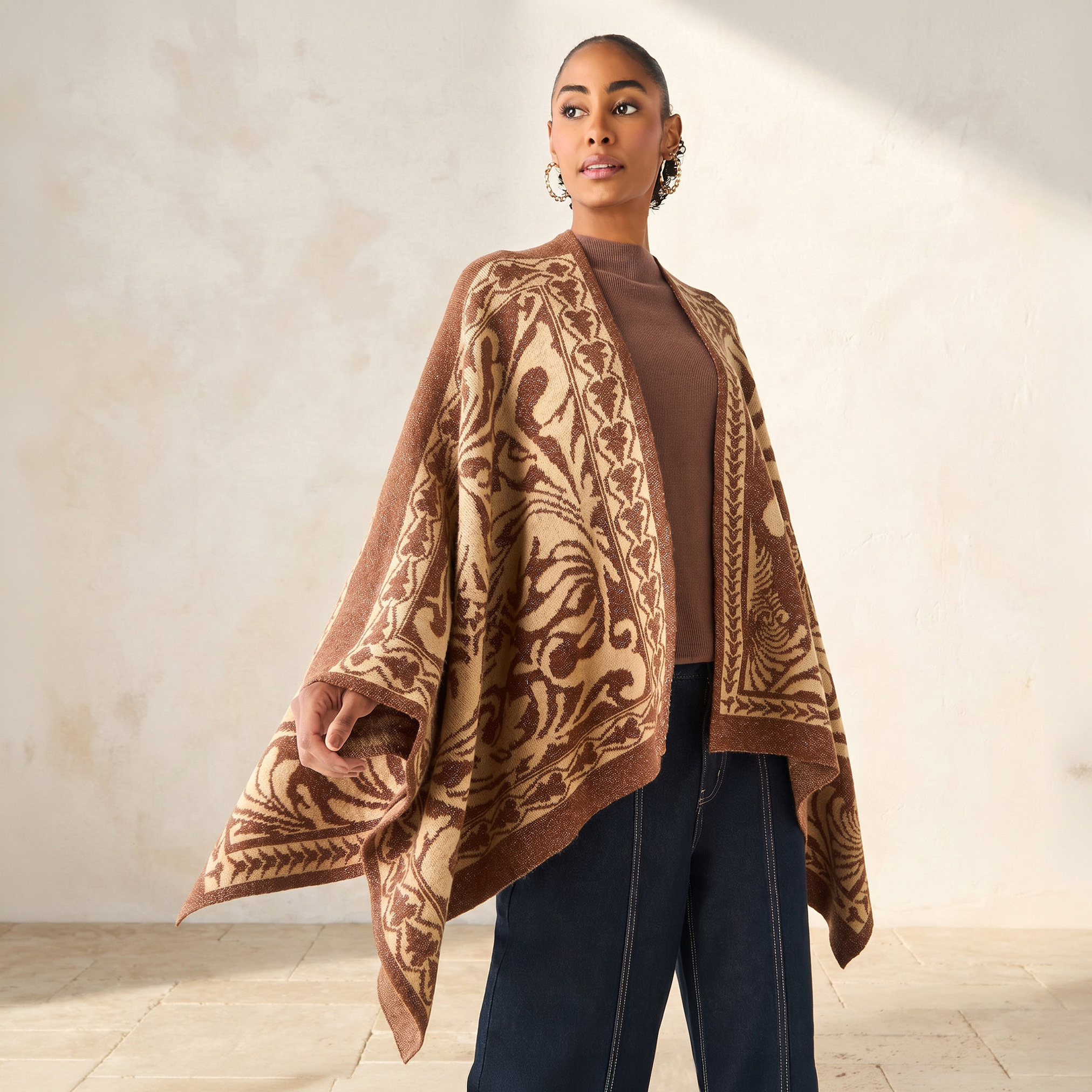 Relaxed Fit Asymmetric Jacquard Poncho-women-winterwear-cardigansandjumpers-cardigans-image-1