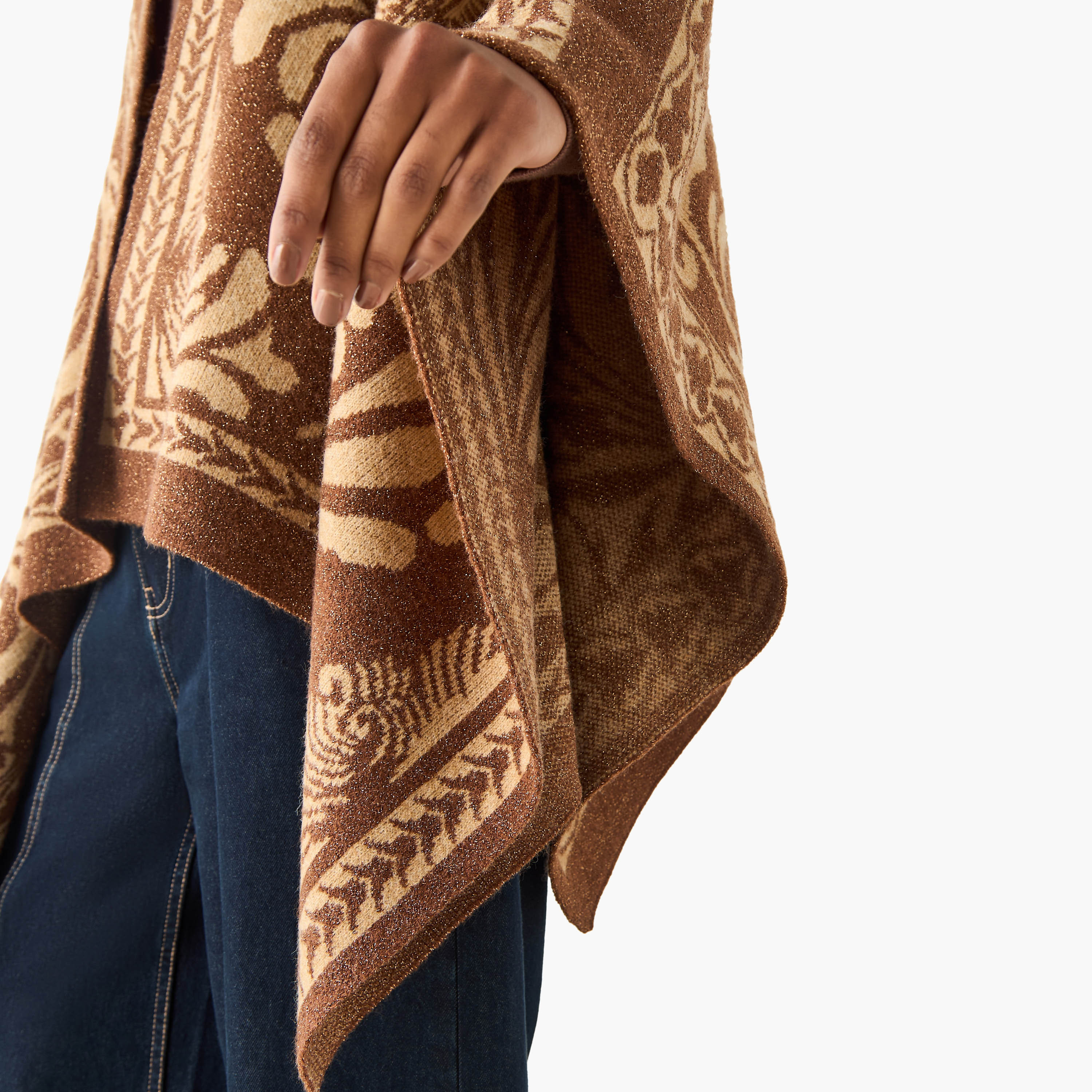 Relaxed Fit Asymmetric Jacquard Poncho-women-winterwear-cardigansandjumpers-cardigans-image-5