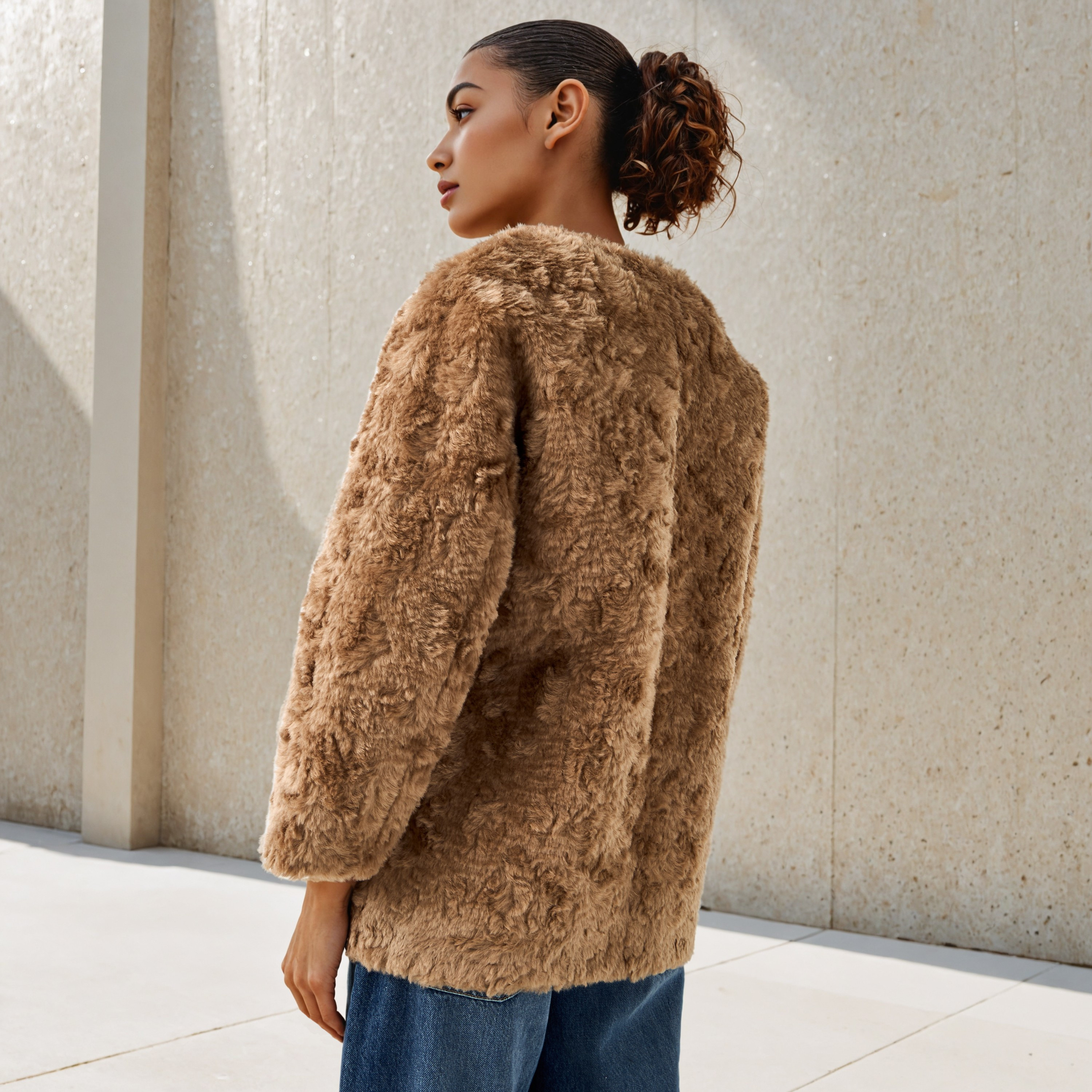 Faux Sherling Fur Coat with V-neck and Button Closure-women-clothing-coatsandjackets-coats-image-3