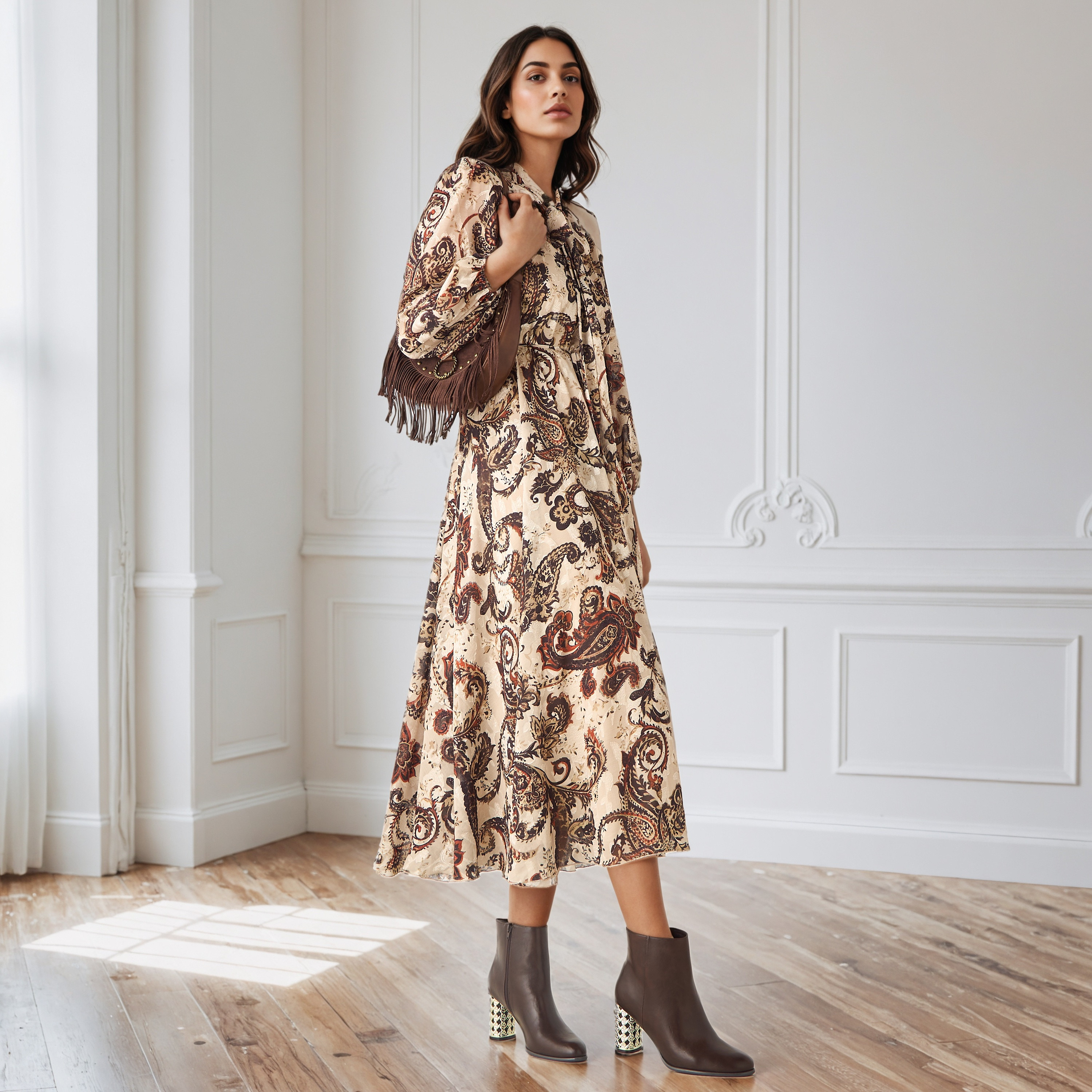 Printed Midi Dress with Neck Tie-Up-women-clothing-dresses-image-2