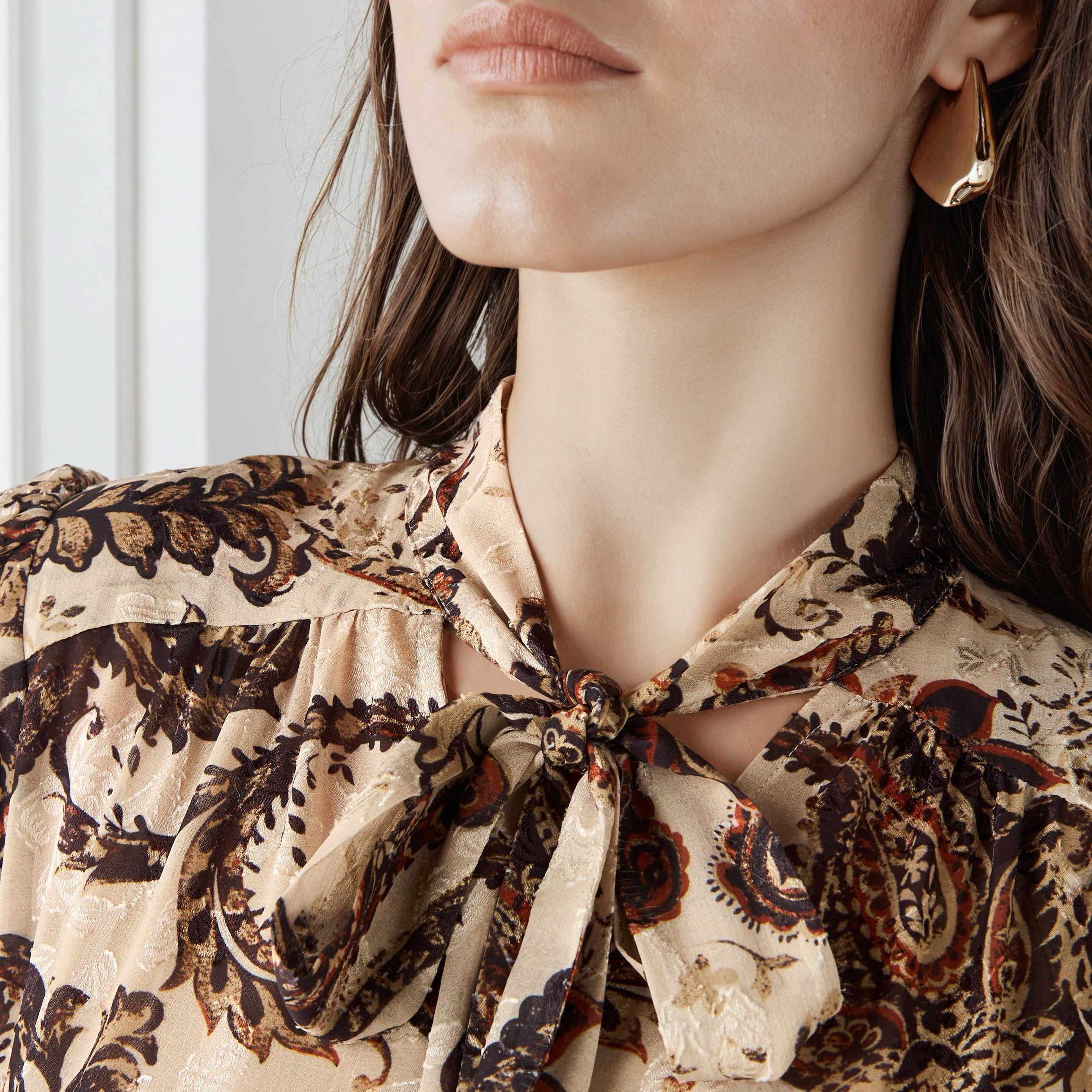 Printed Midi Dress with Neck Tie-Up-women-clothing-dresses-image-3