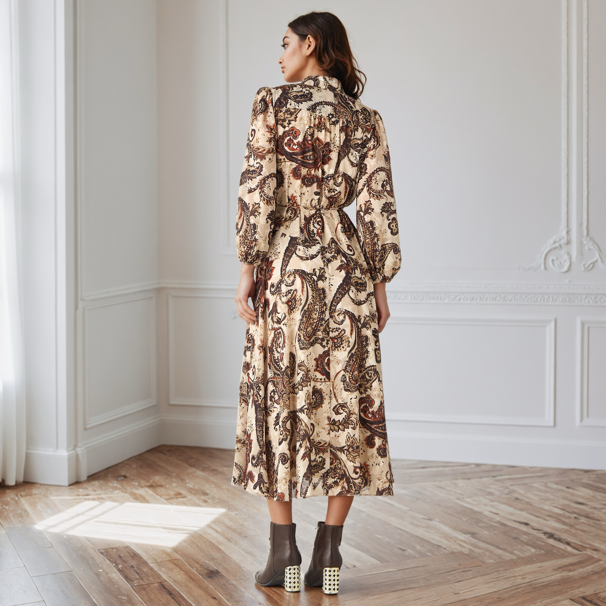 Printed Midi Dress with Neck Tie-Up-women-clothing-dresses-image-4