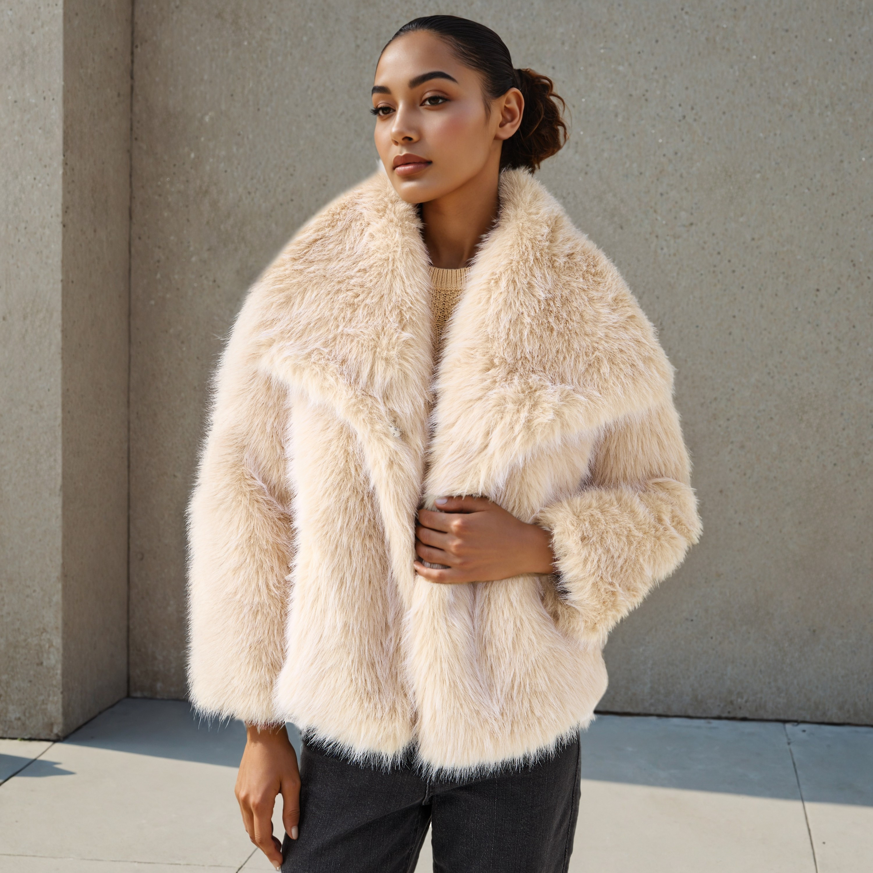Cropped Fur Jacket with Long Sleeves-women-winterwear-coatsandjackets-jackets-image-1