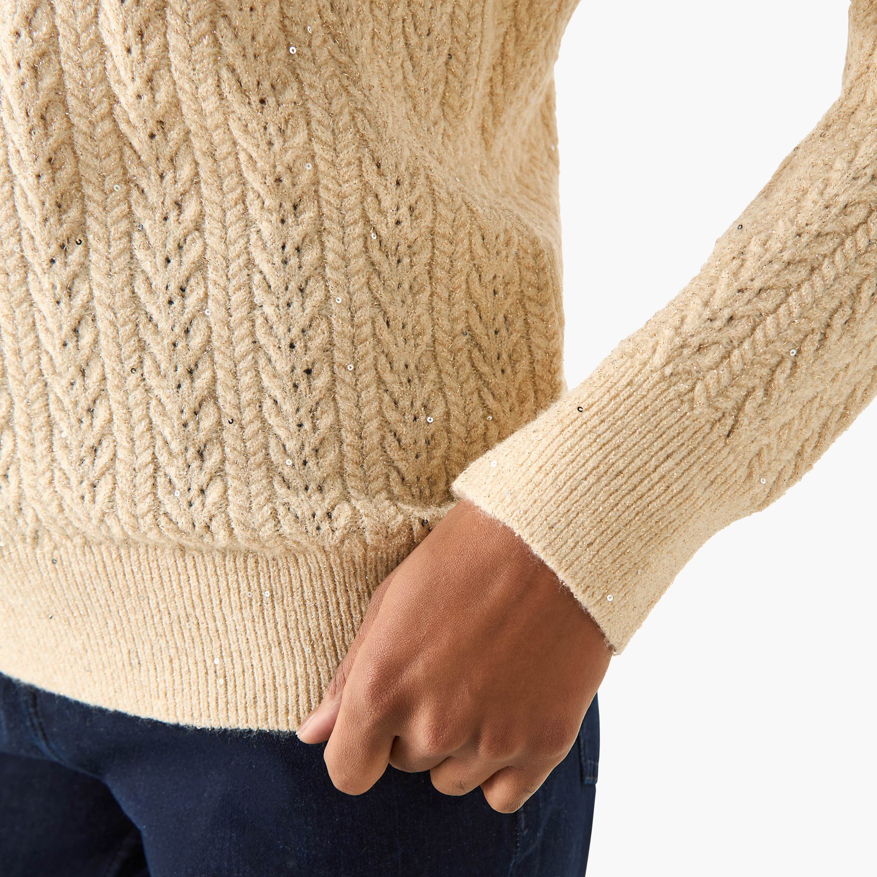 كنزة منسوجة بقصّة عادية وياقة ضيقة-women-clothing-cardigansandjumpers-jumpers-image-1