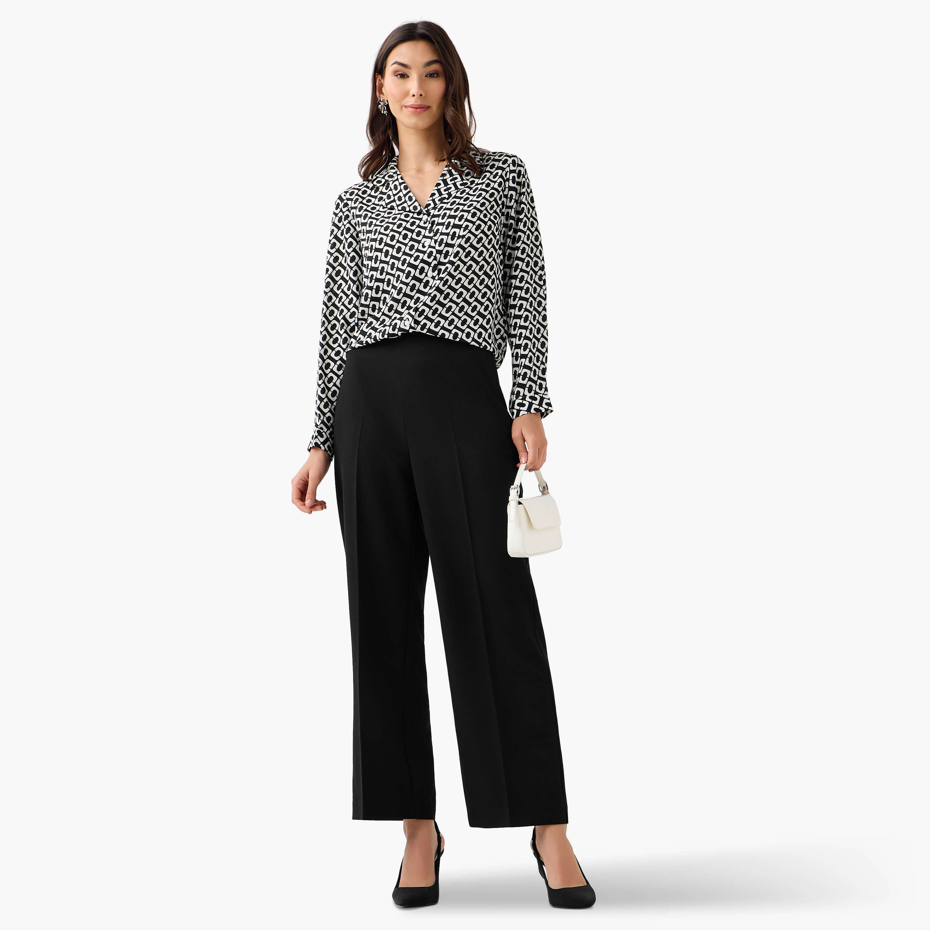 Geometric Print Shirt with Notch Lapel Collar-women-clothing-shirtsandblouses-shirts-image-2